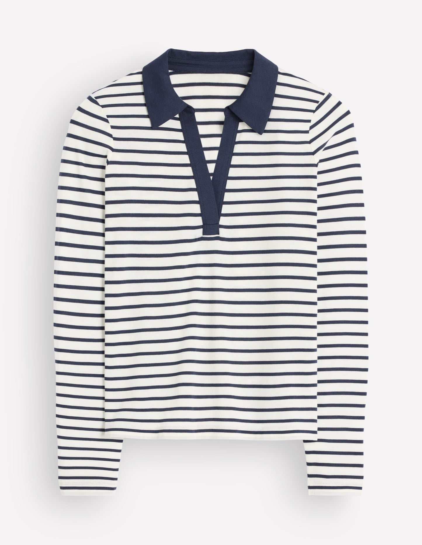 Supersoft Open Collar Shirt-Ivory/ Navy Stripe