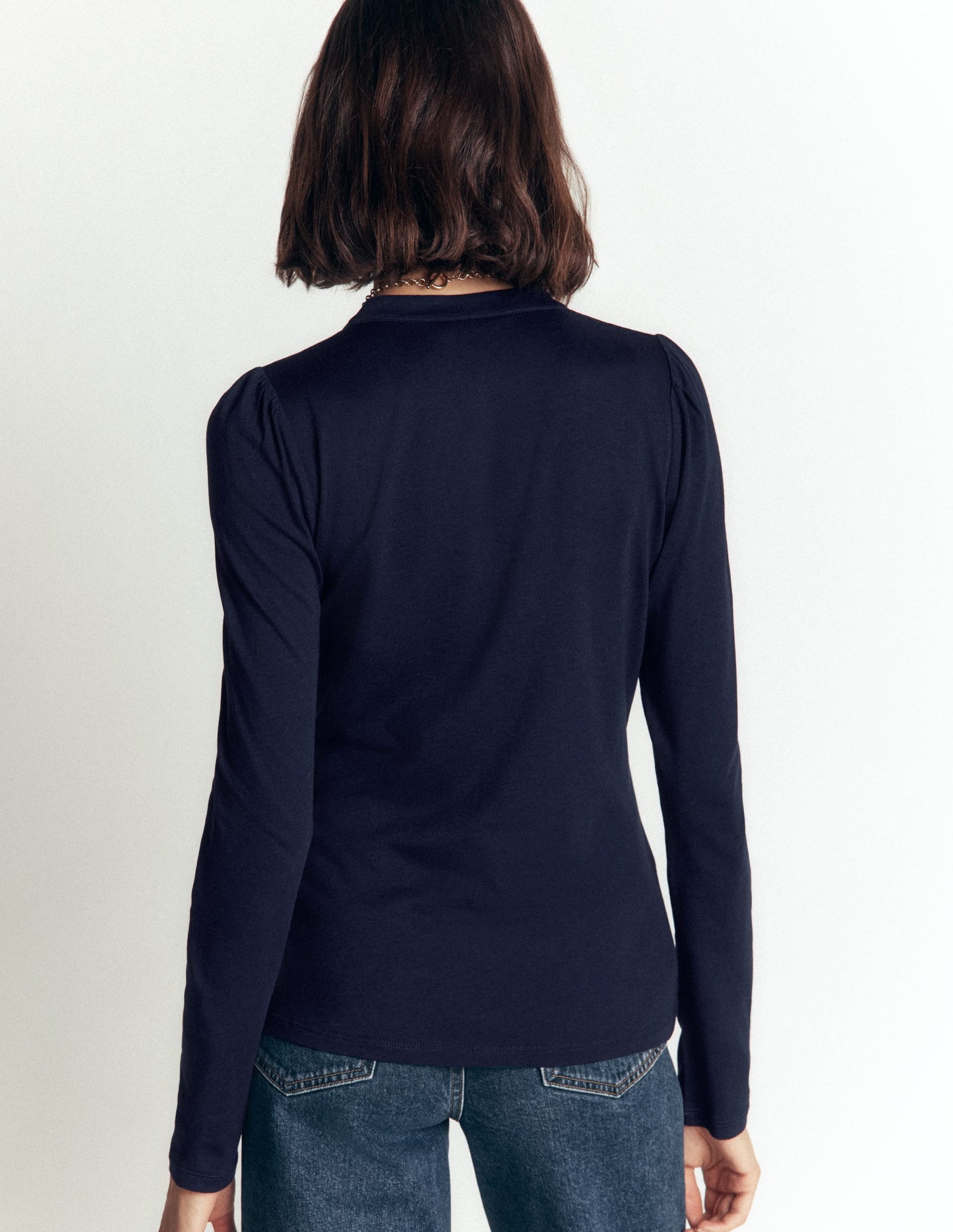 Supersoft Puff Sleeve Shirt-Navy