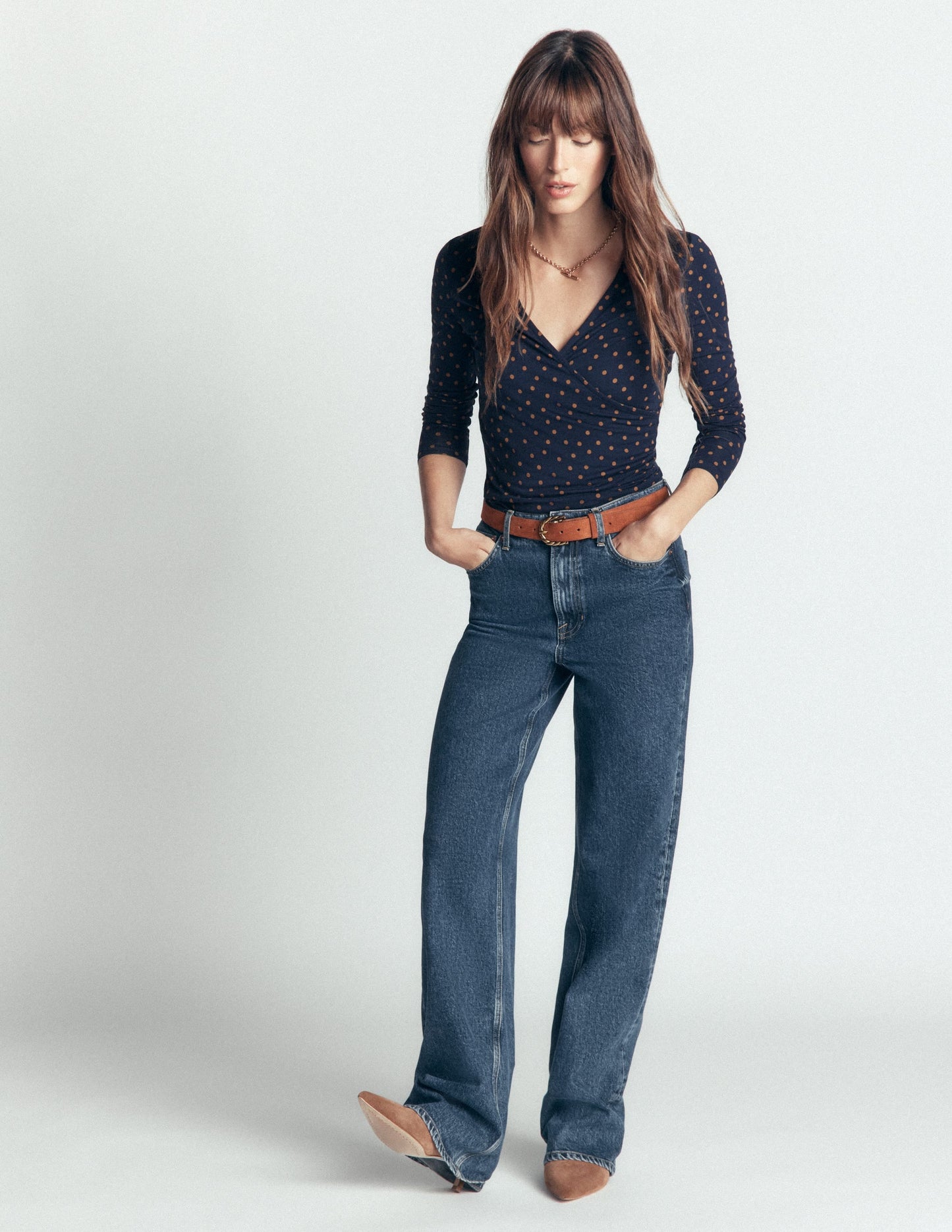 Ruched Long Sleeve Wrap Top-French Navy, Boden Spot
