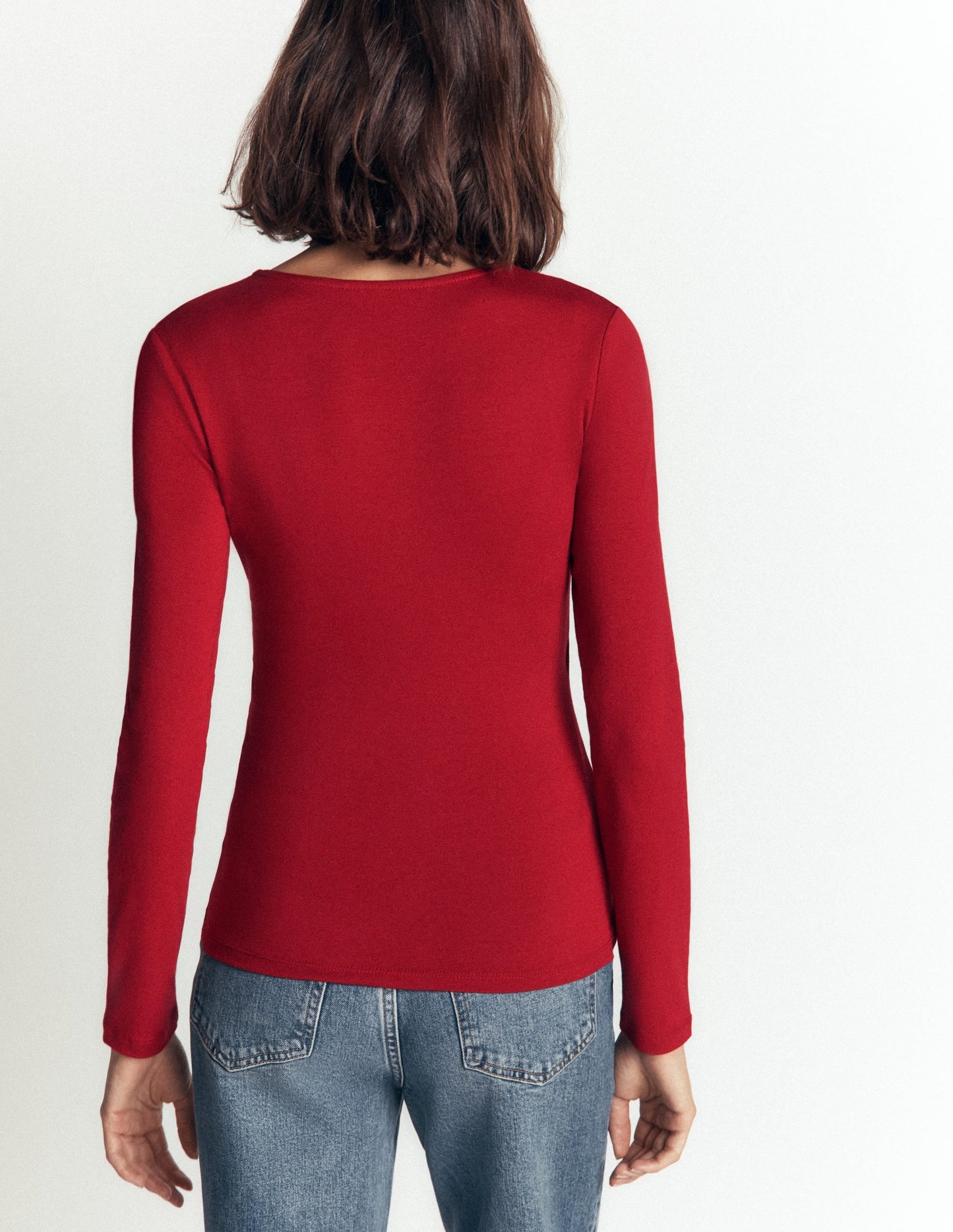 Ruched Long Sleeve Wrap Top-Crimson Red