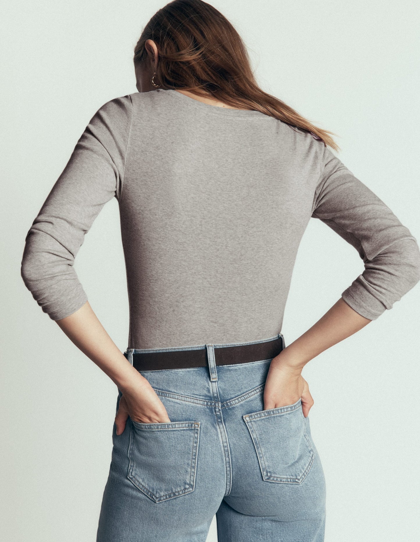 Annie Essential V Neck Top-Grey Marl