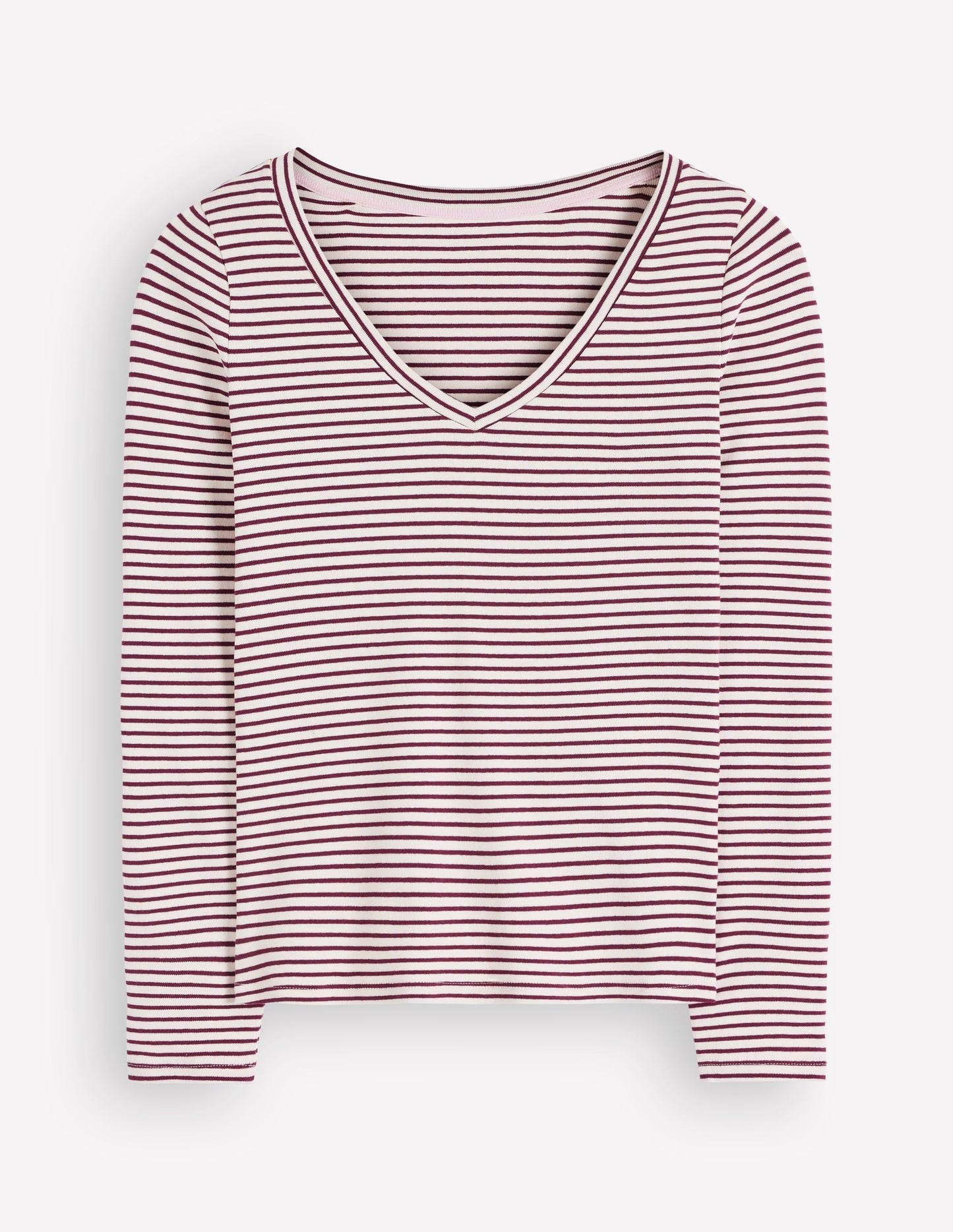 Annie Essential V Neck Top-Deep Wisteria and Ivory Stripe