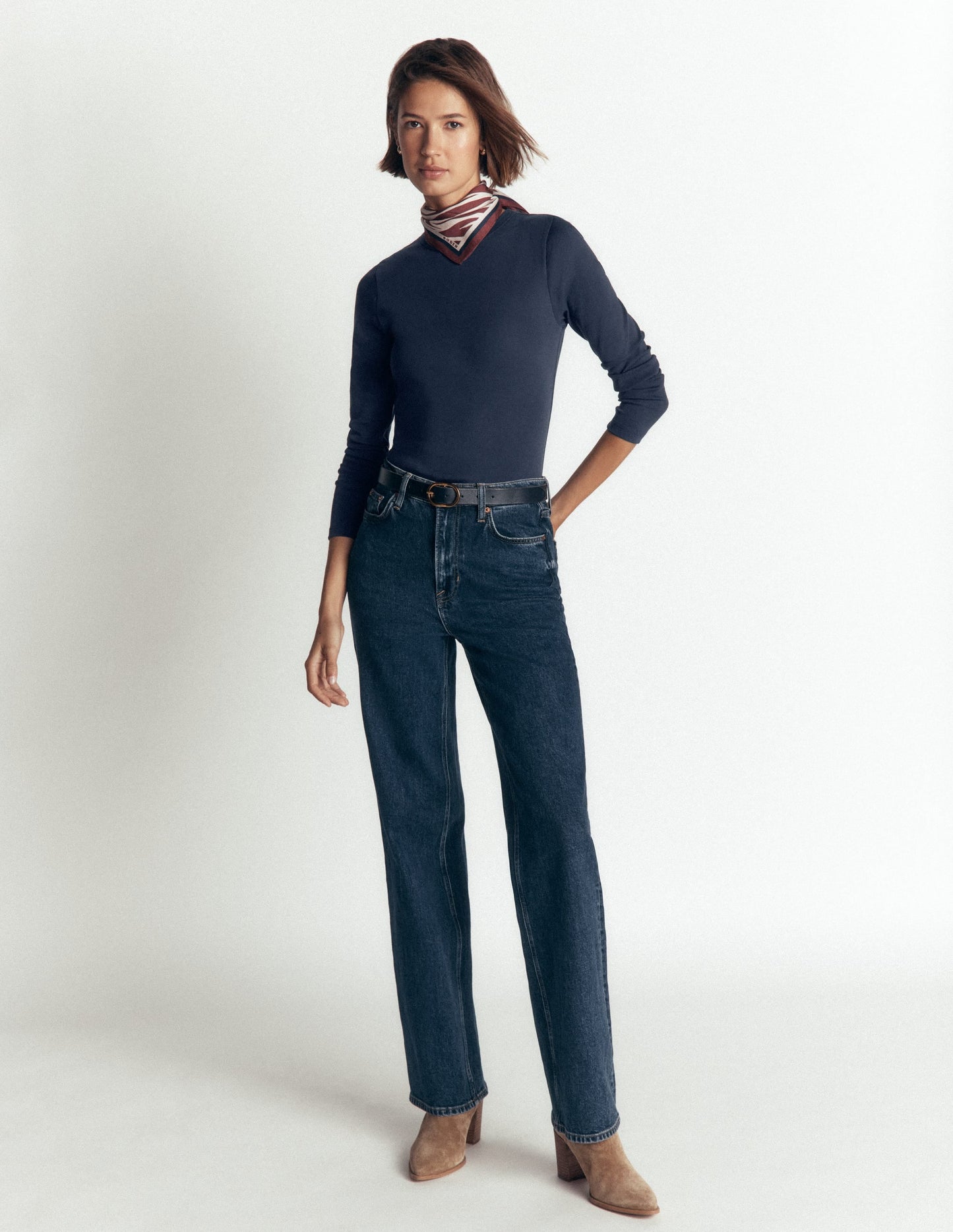 Annie Essential Crew Neck Top-NAVY