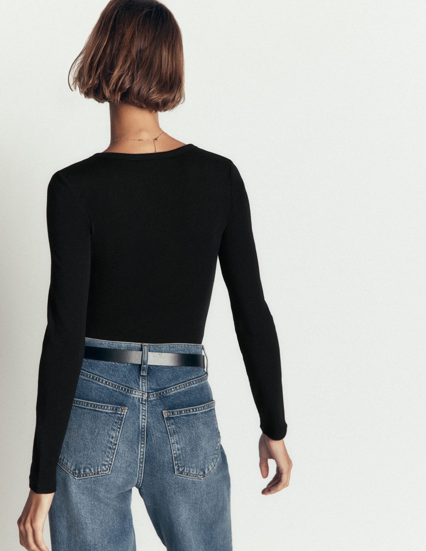 Ribbed Long Sleeve Henley-Black