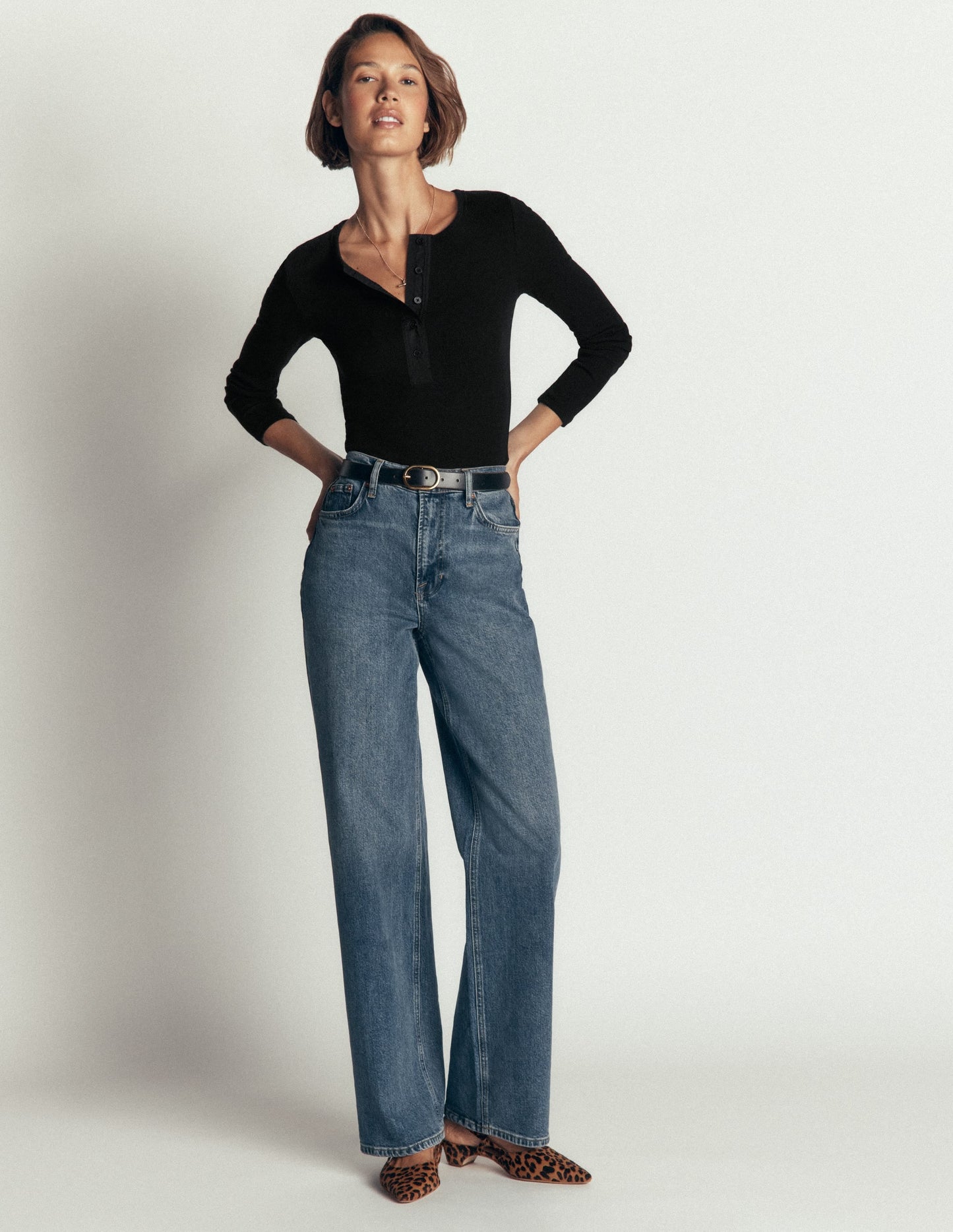 Ribbed Long Sleeve Henley-Black
