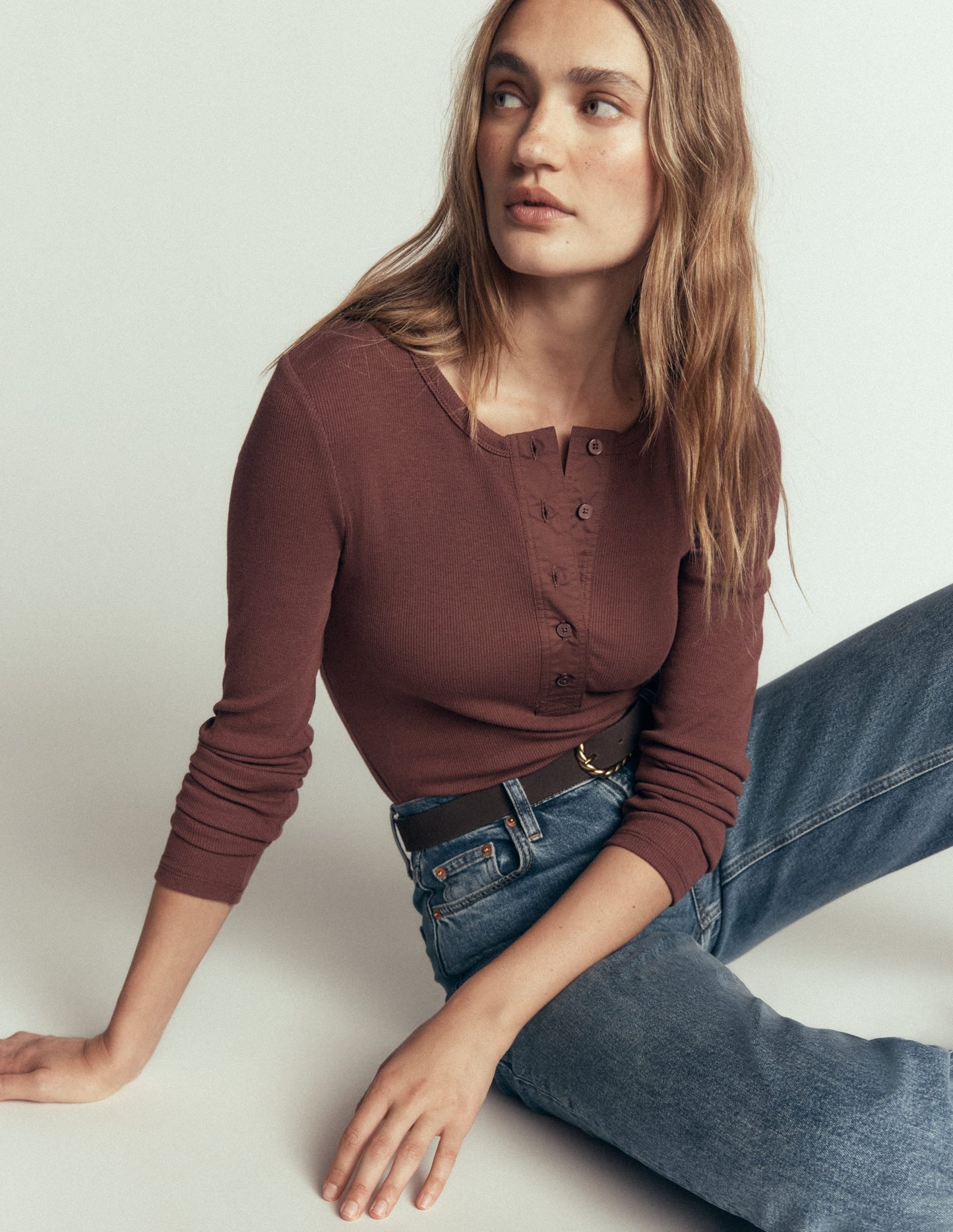 Ribbed Long Sleeve Henley-Fudgesickle