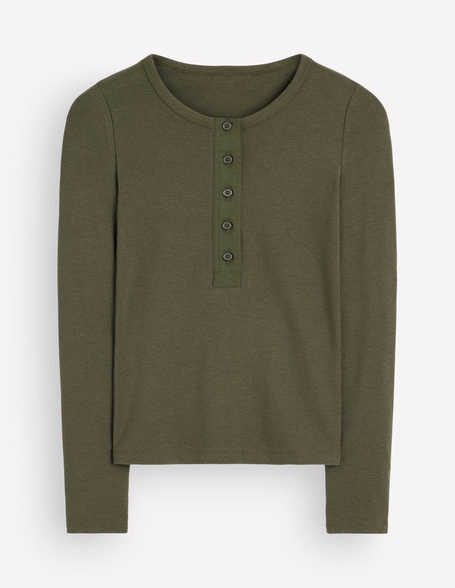 Ribbed Long Sleeve Henley-Falcon Green