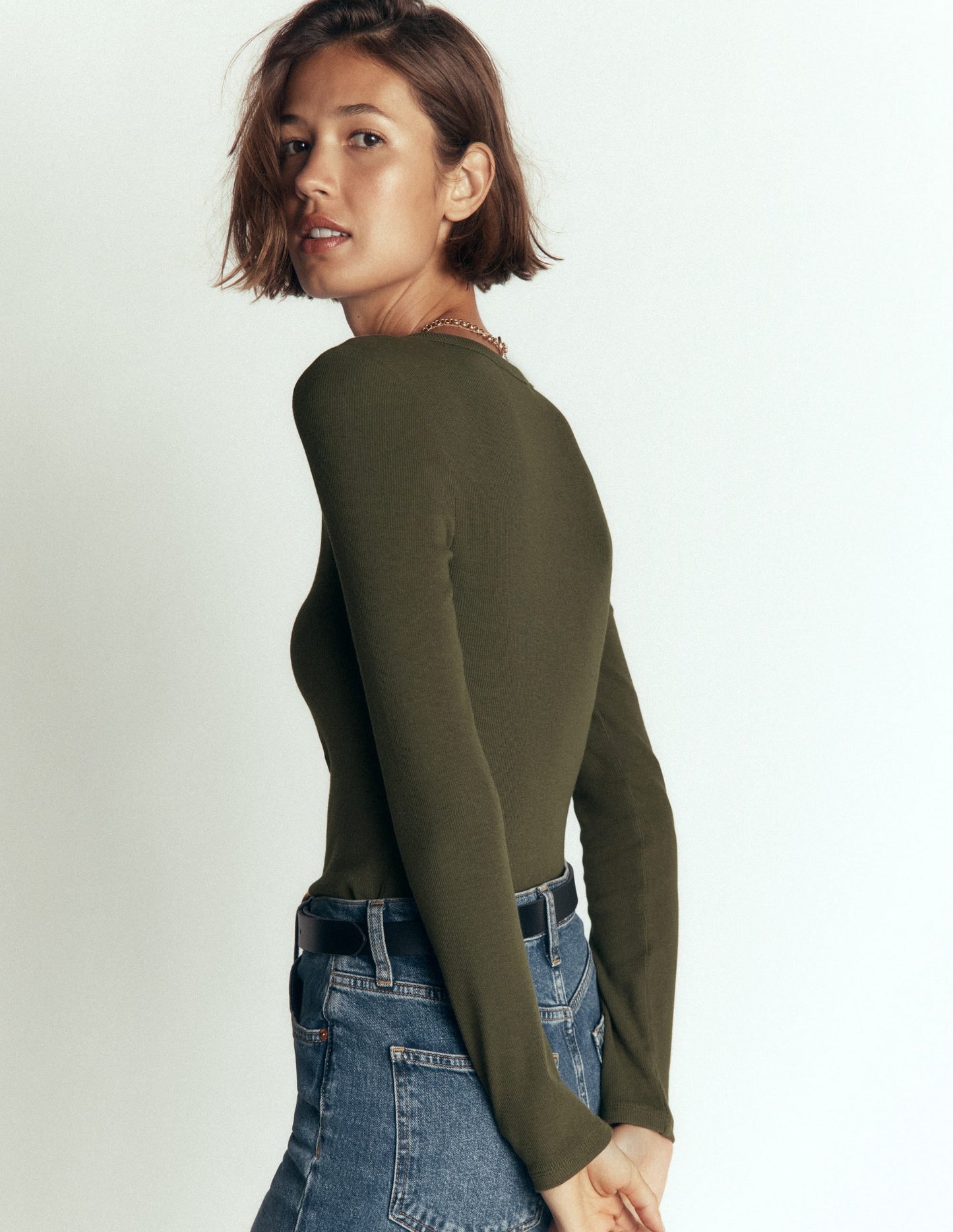 Ribbed Long Sleeve Henley-Falcon Green