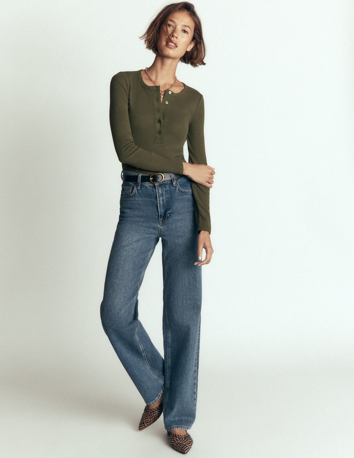 Ribbed Long Sleeve Henley-Falcon Green