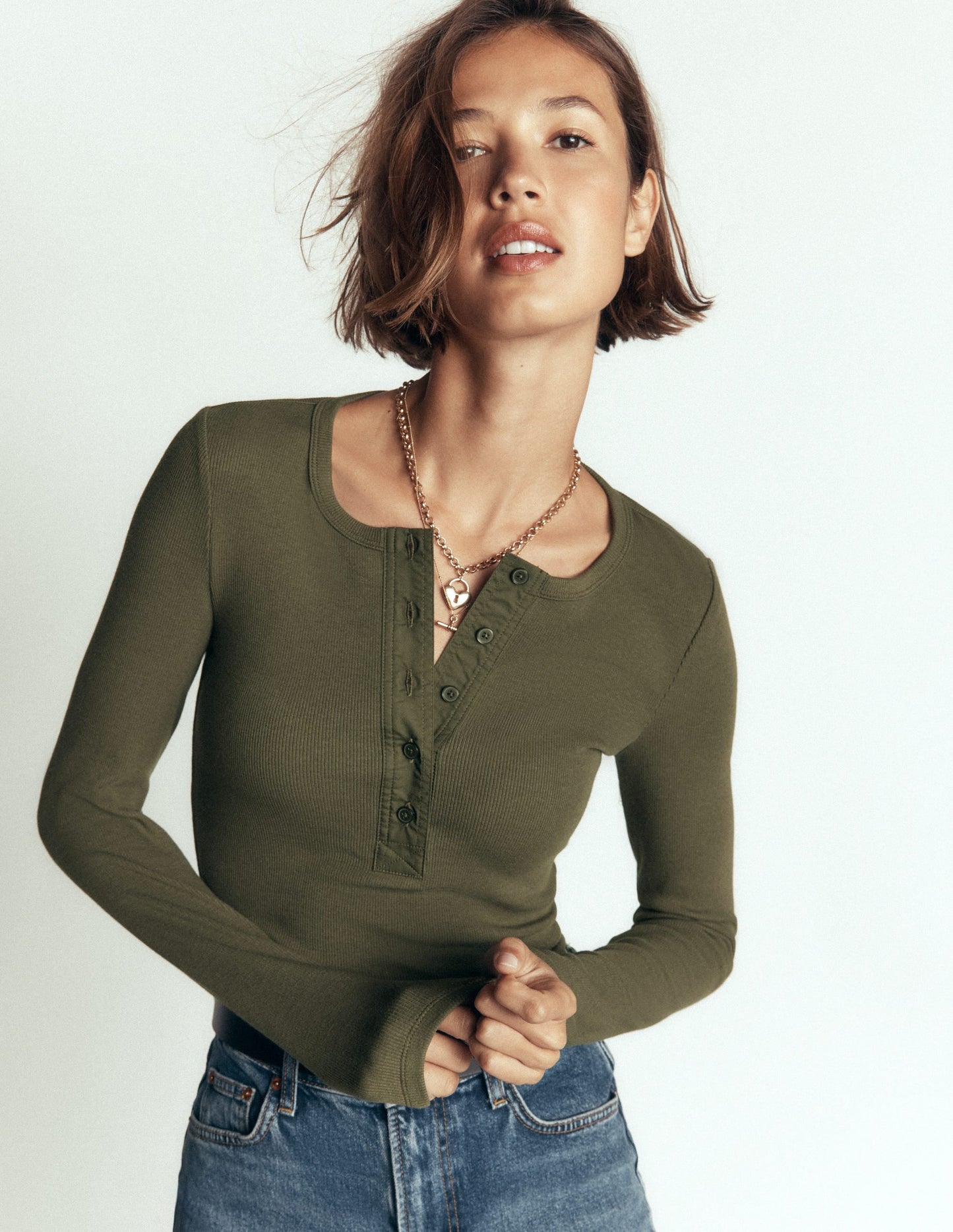 Ribbed Long Sleeve Henley-Falcon Green