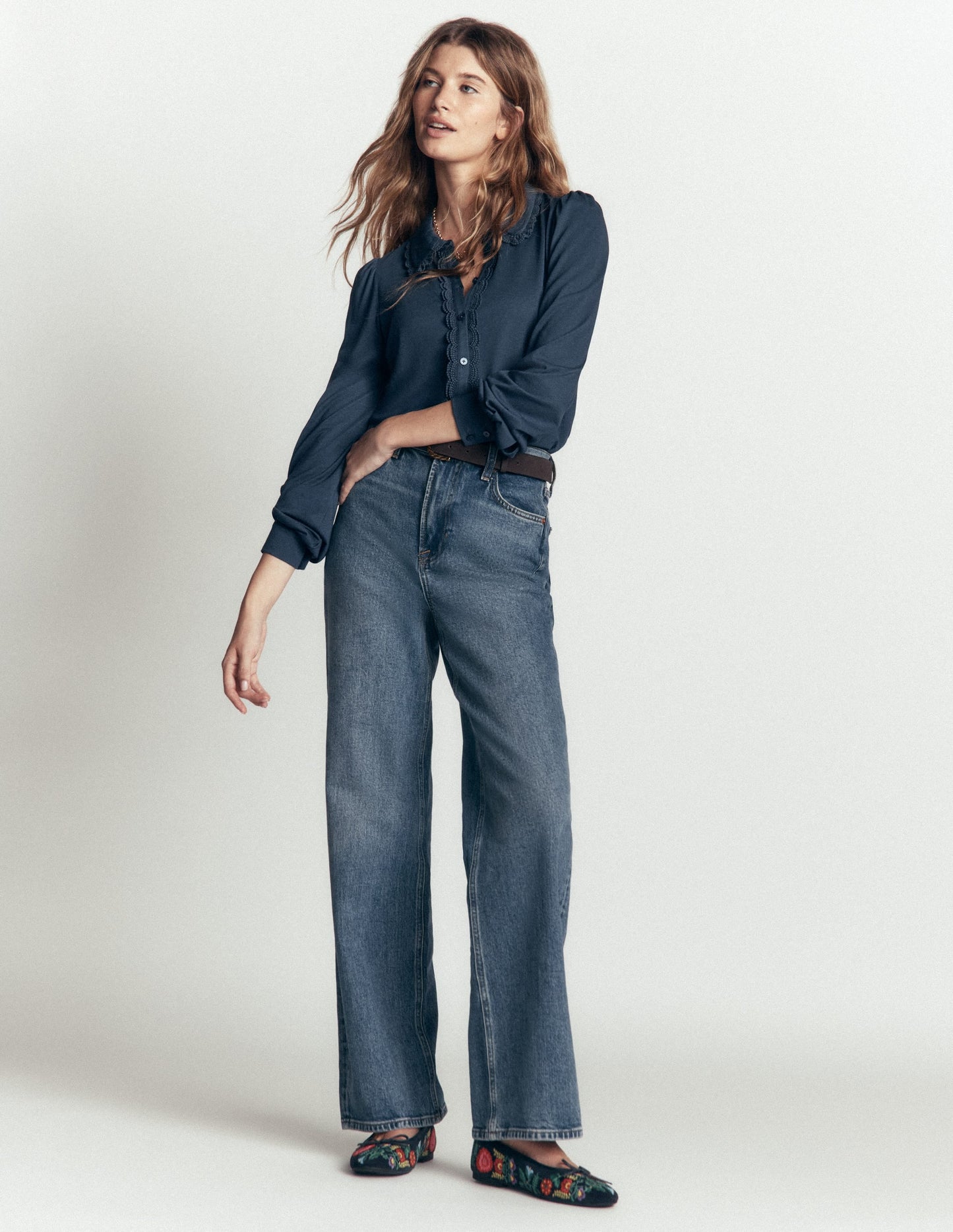 Lace Frill Blouse-Moonlit Ocean
