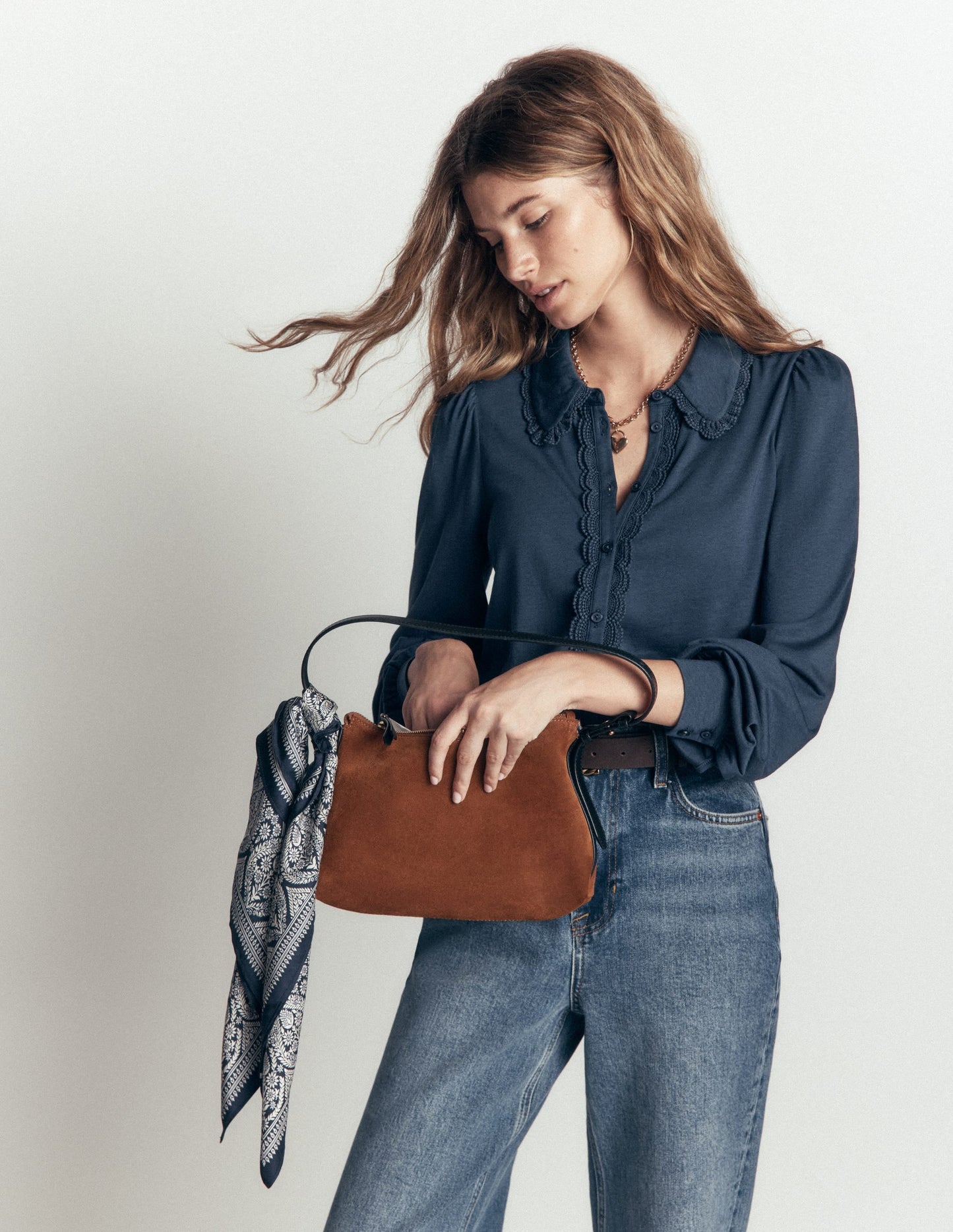 Lace Frill Blouse-Moonlit Ocean