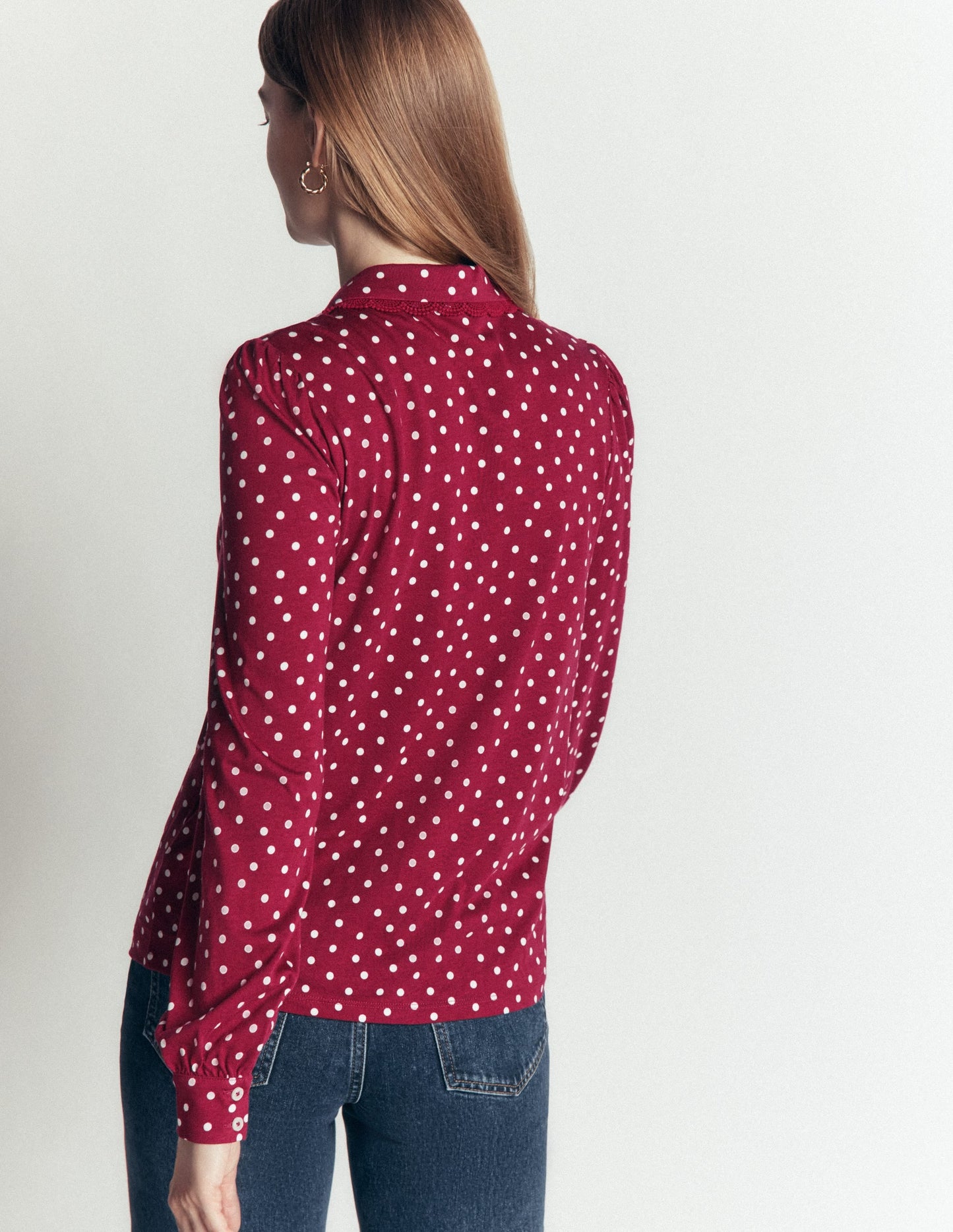 Lace Frill Blouse-Ruby Red, Boden Spot