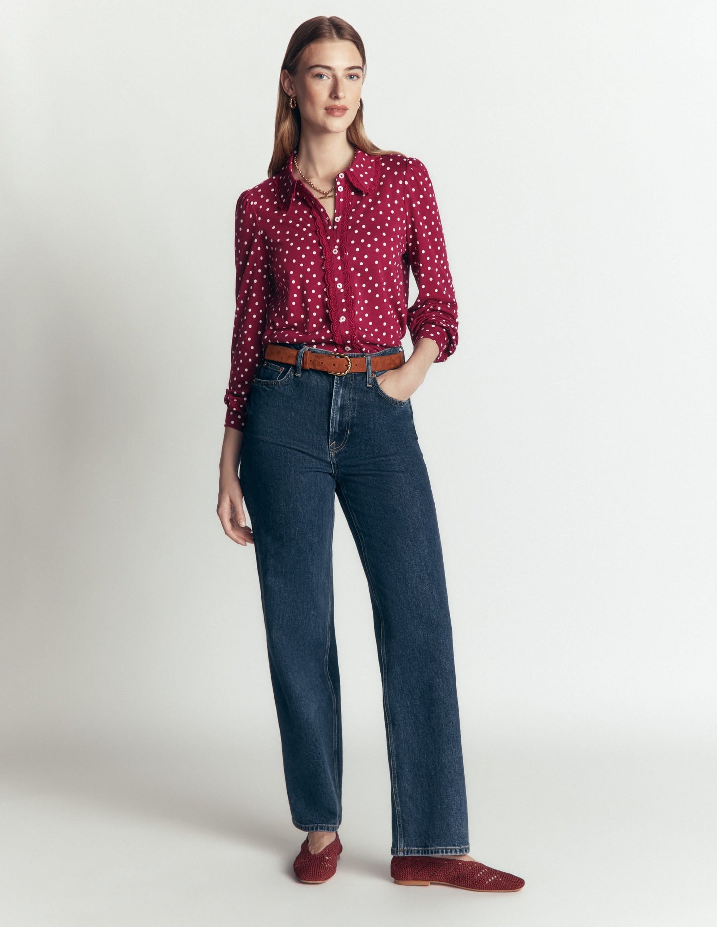 Lace Frill Blouse-Ruby Red, Boden Spot