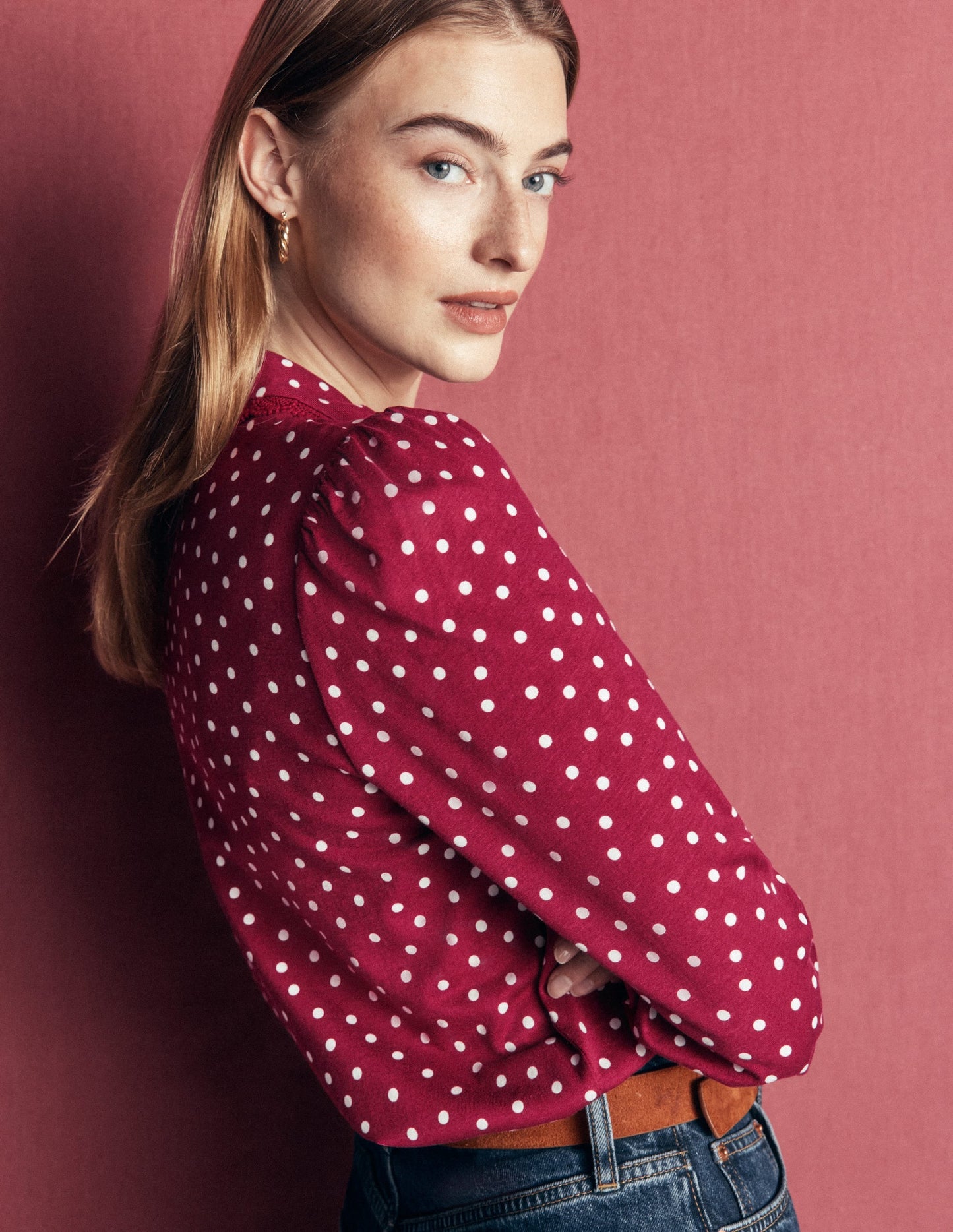 Lace Frill Blouse-Ruby Red, Boden Spot