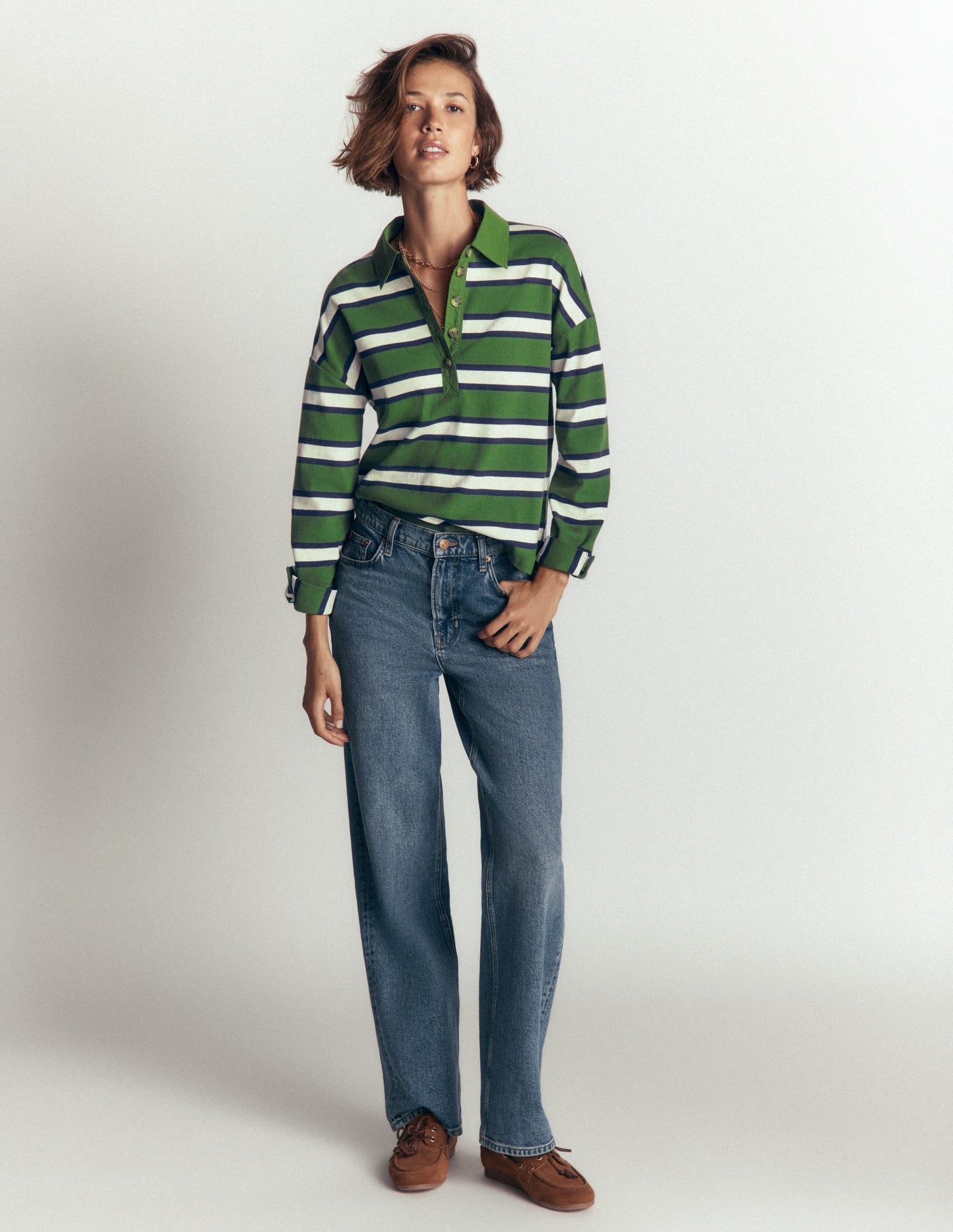 Polo Collar Mariner-Chive and Navy Stripe