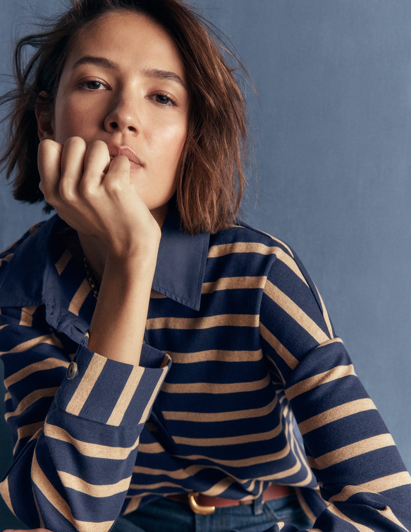 Polo Collar Mariner-Navy and Camel Stripe