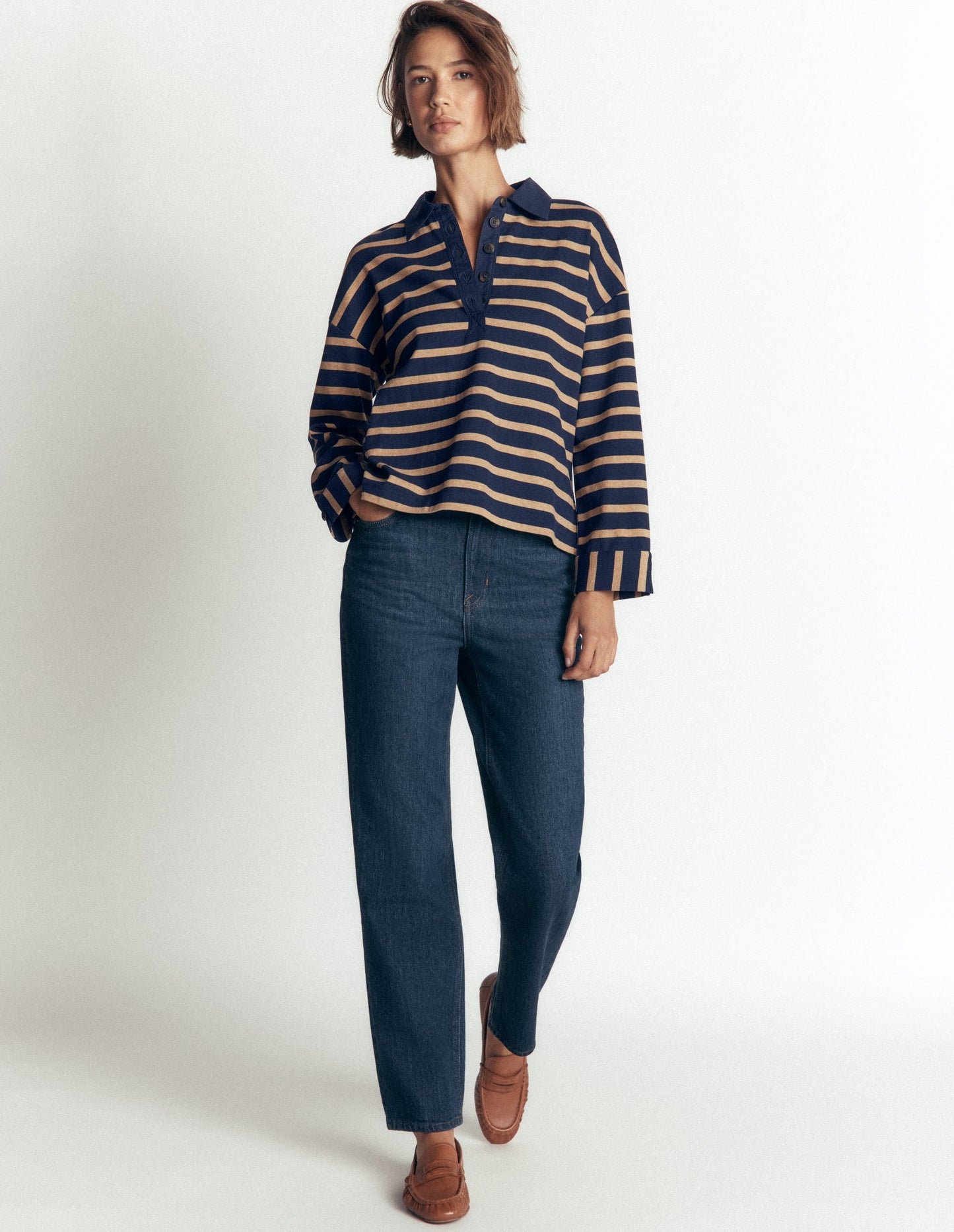 Polo Collar Mariner-Navy and Camel Stripe