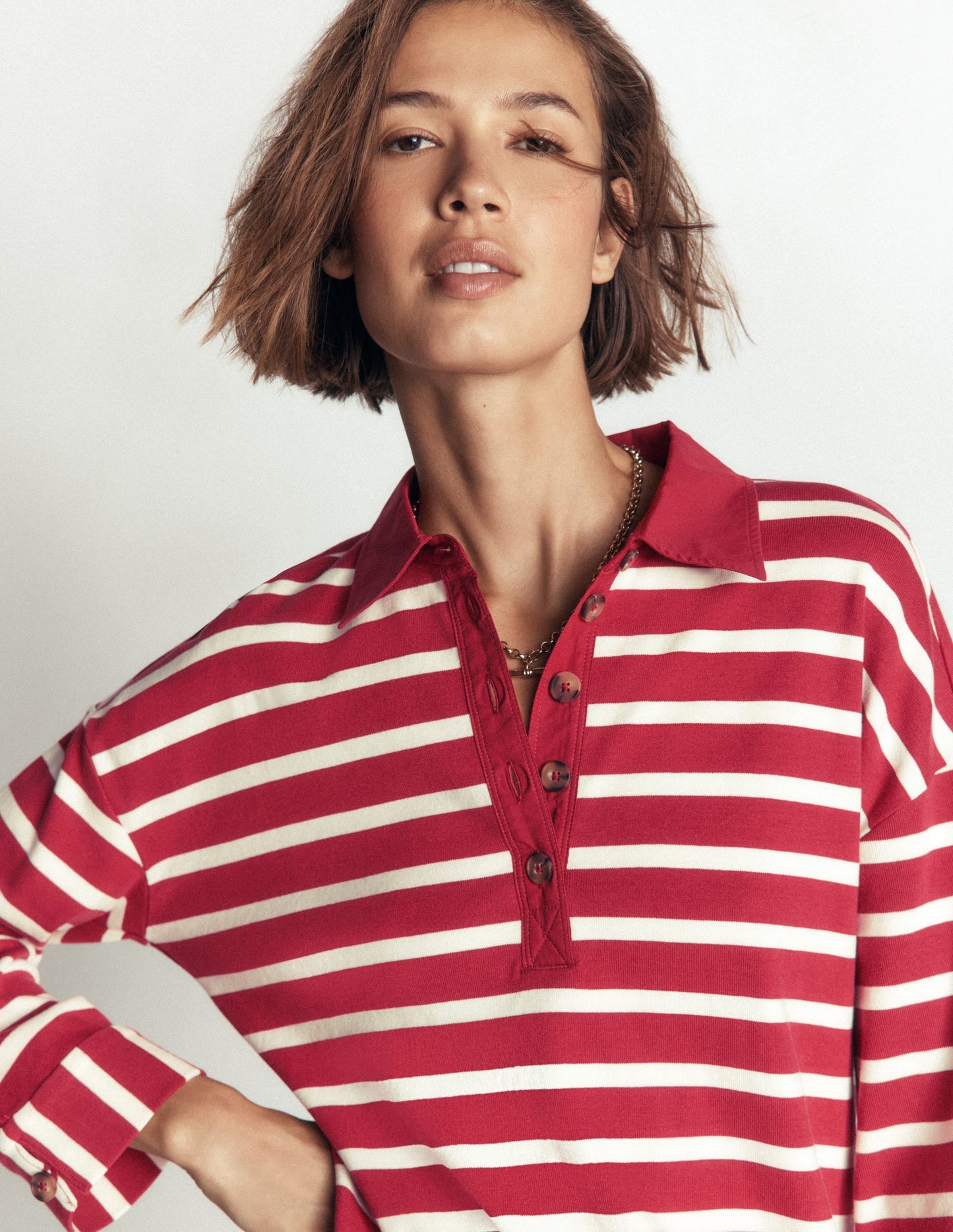 Polo Collar Mariner-Garnet and Ivory Stripe