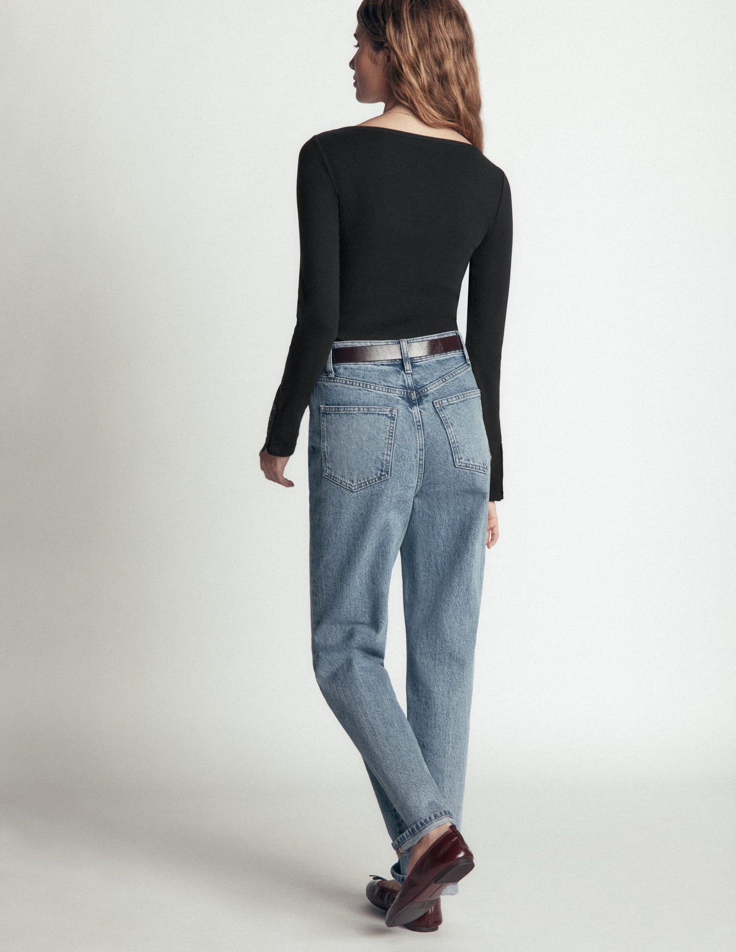 Button Cuff Ribbed Boatneck-Black