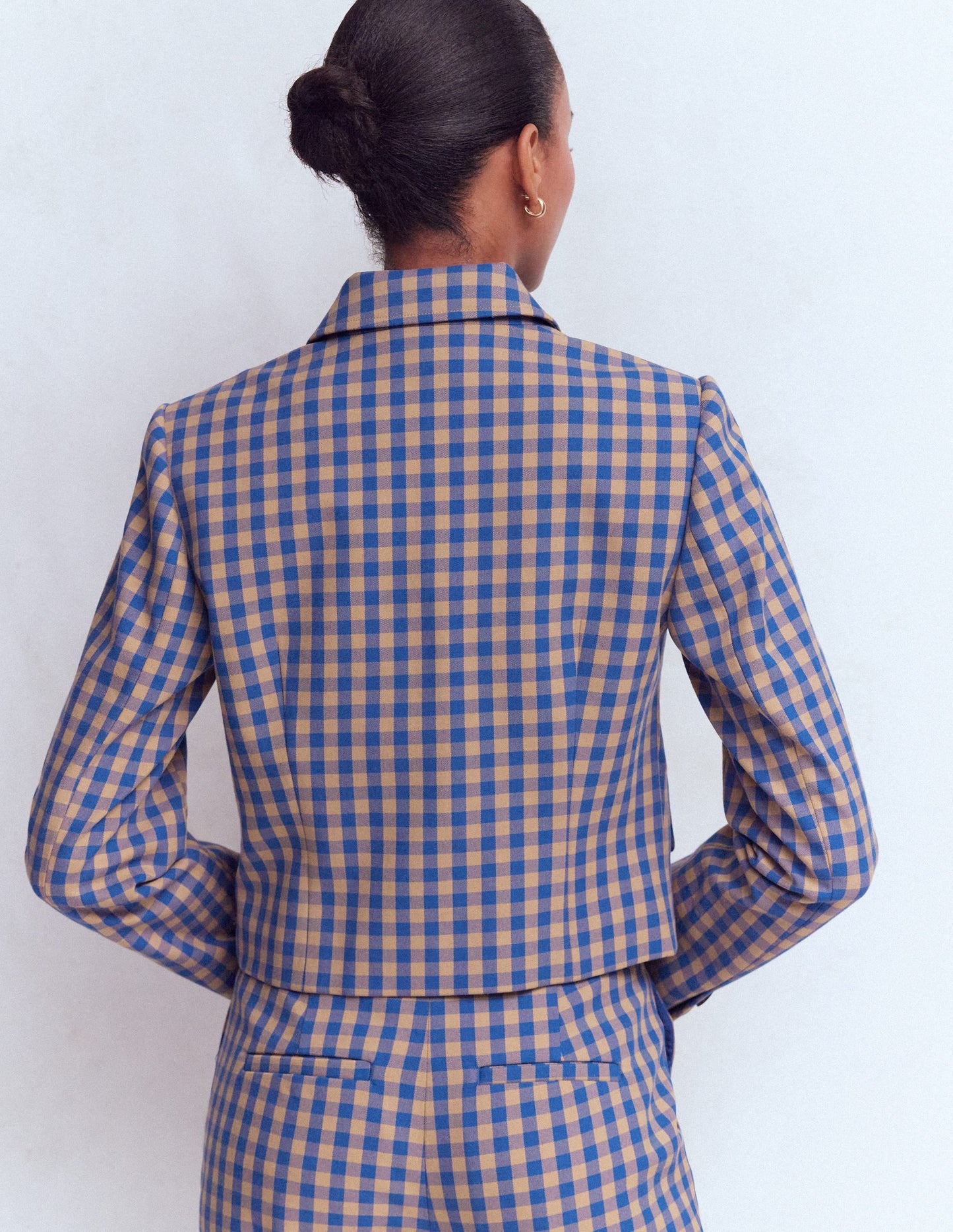 Dartmouth Cotton Blazer-Camel, Blue Gingham
