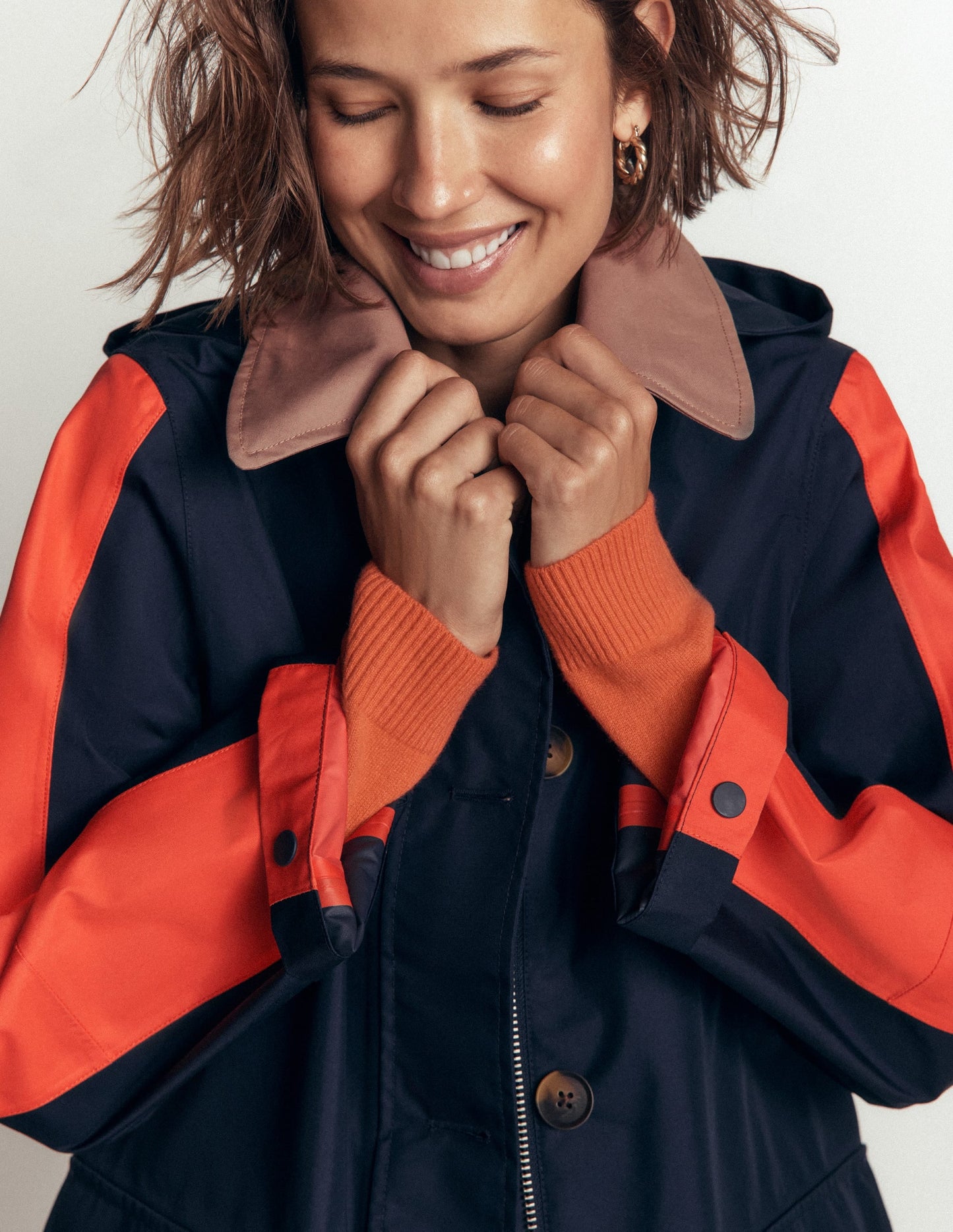 Colour block Raincoat-Navy