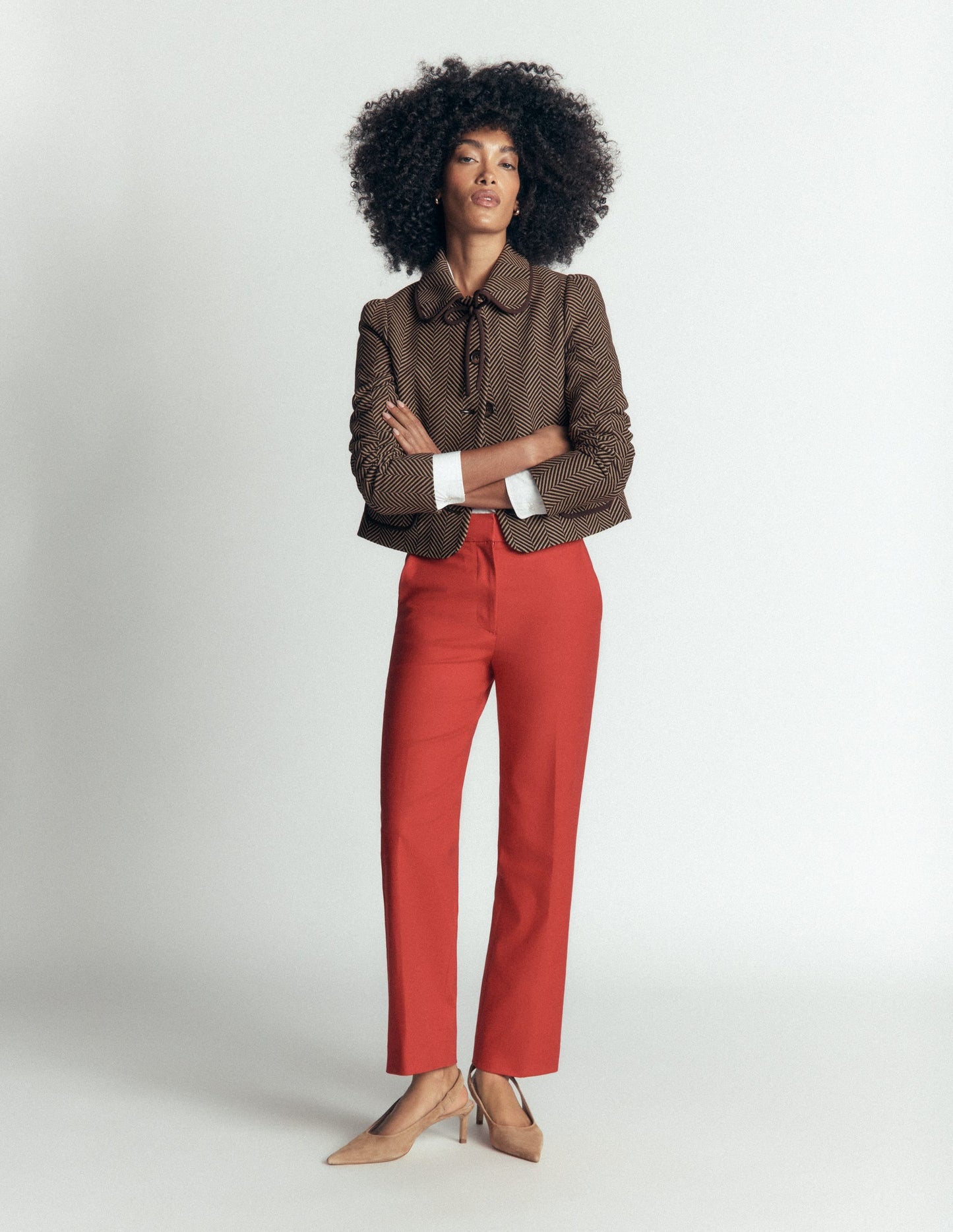 Branscombe Wool Bow Jacket-Brown Herringbone