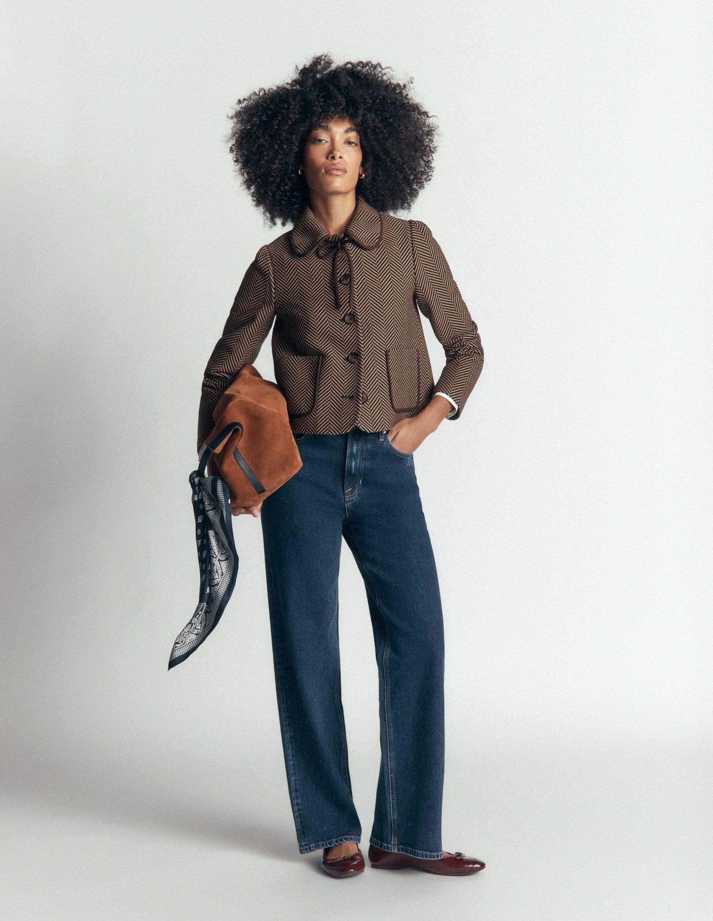 Branscombe Wool Bow Jacket-Brown Herringbone