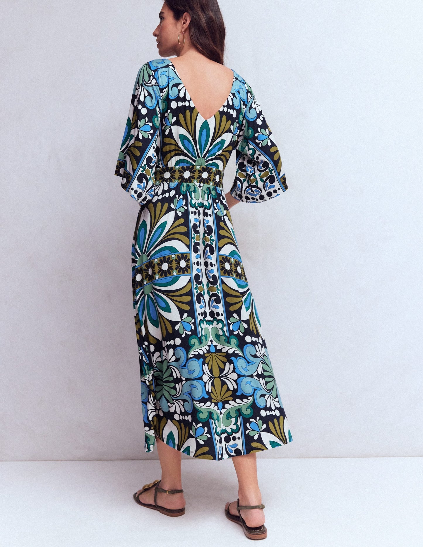 Imelda Kimono Jersey Dress-Navy, Bloom Tapestry