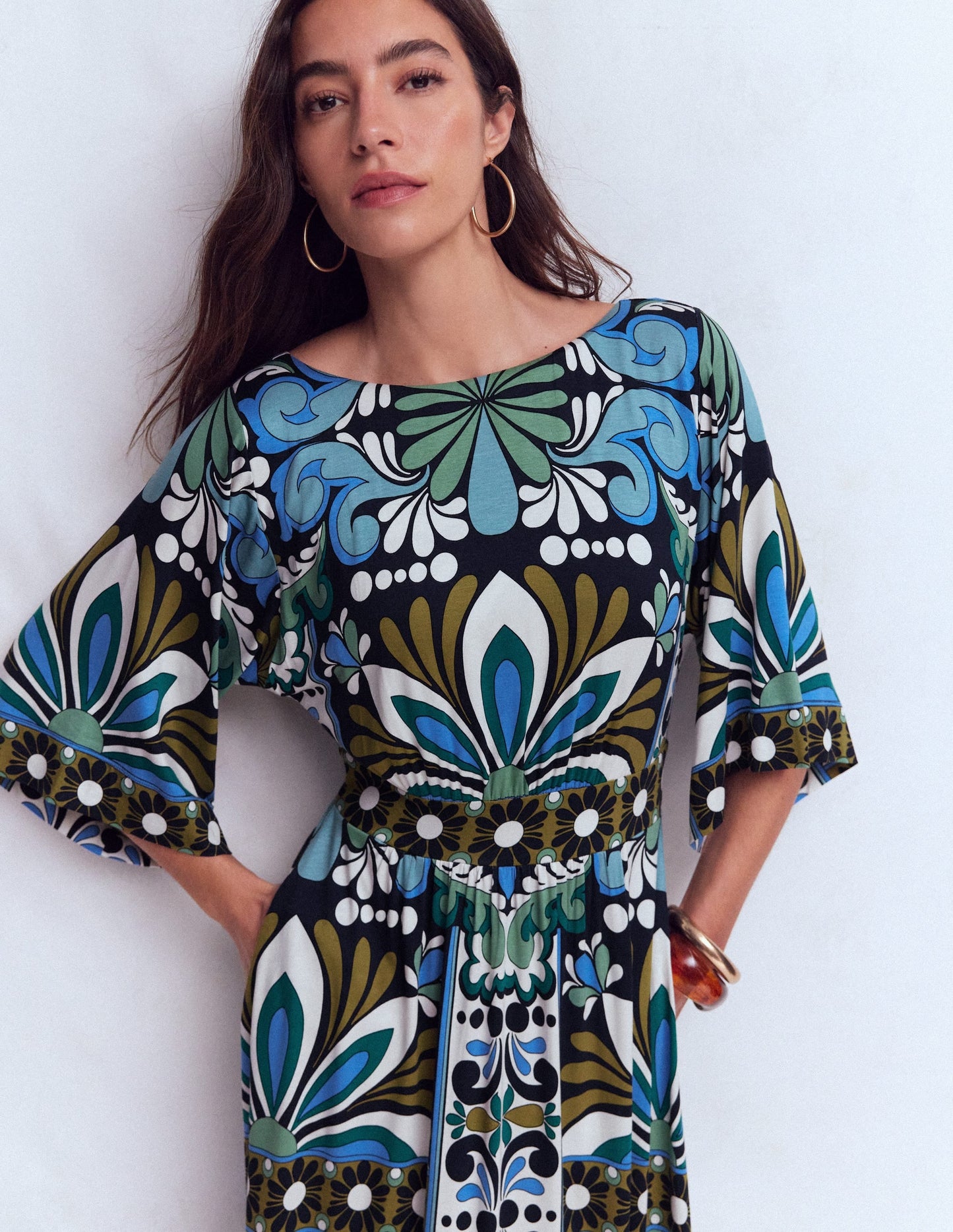 Imelda Kimono Jersey Dress-Navy, Bloom Tapestry