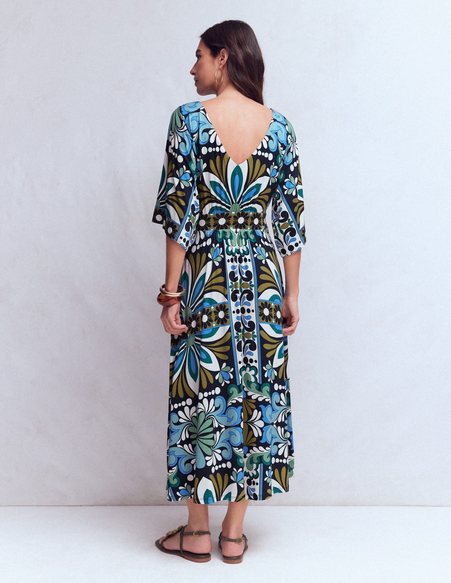 Imelda Kimono Jersey Dress-Navy, Bloom Tapestry