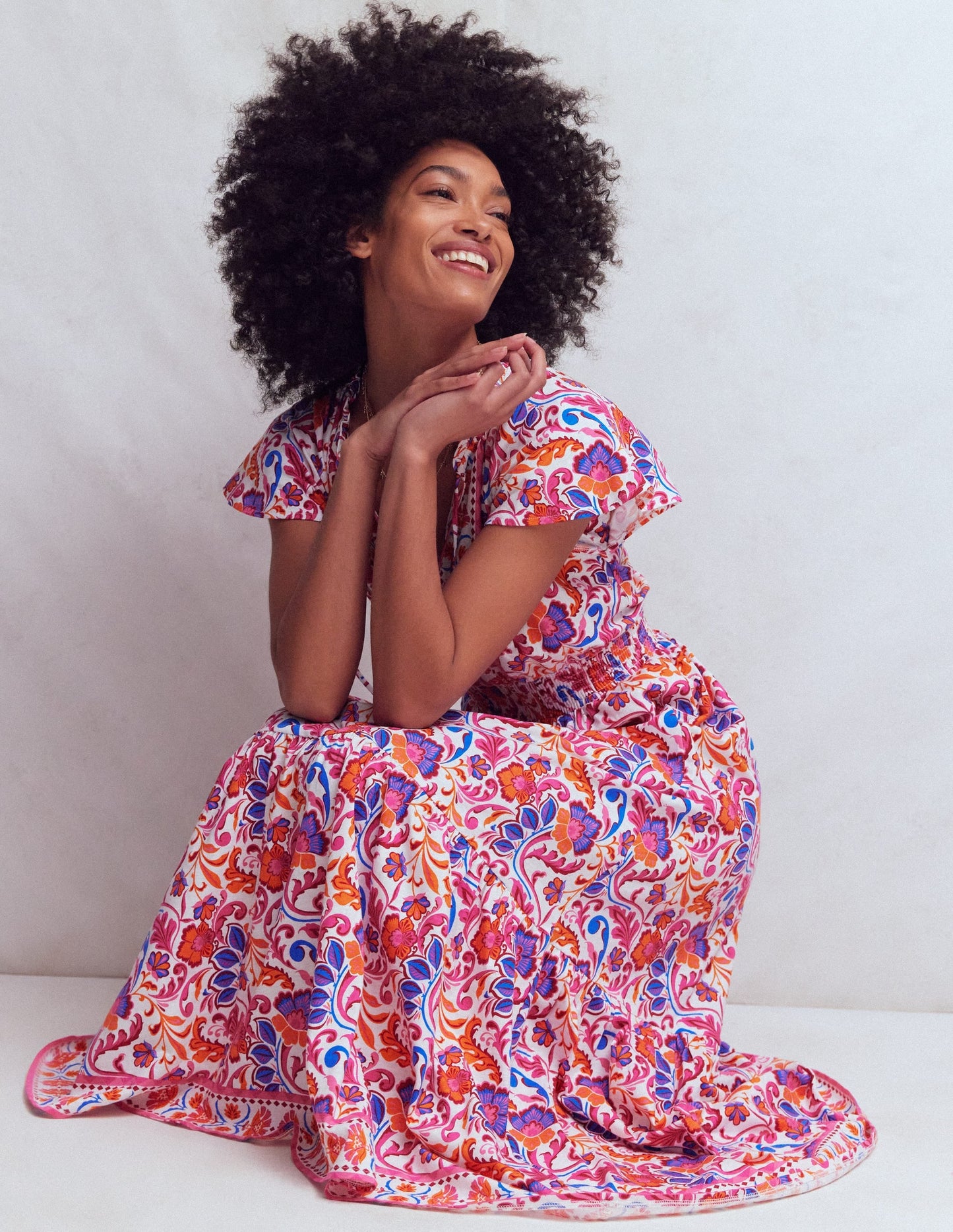 Tala Tiered Jersey Maxi Dress-Pink, Flourishing Meadow