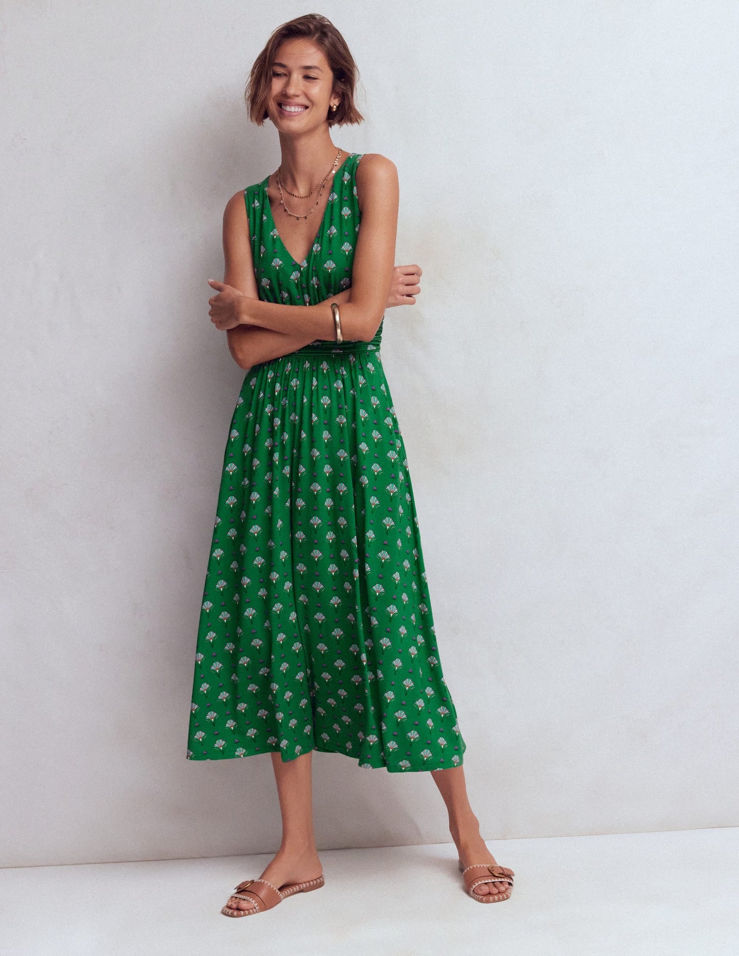 Elodie Jersey Maxi Dress-Green, Ornamental Floweret