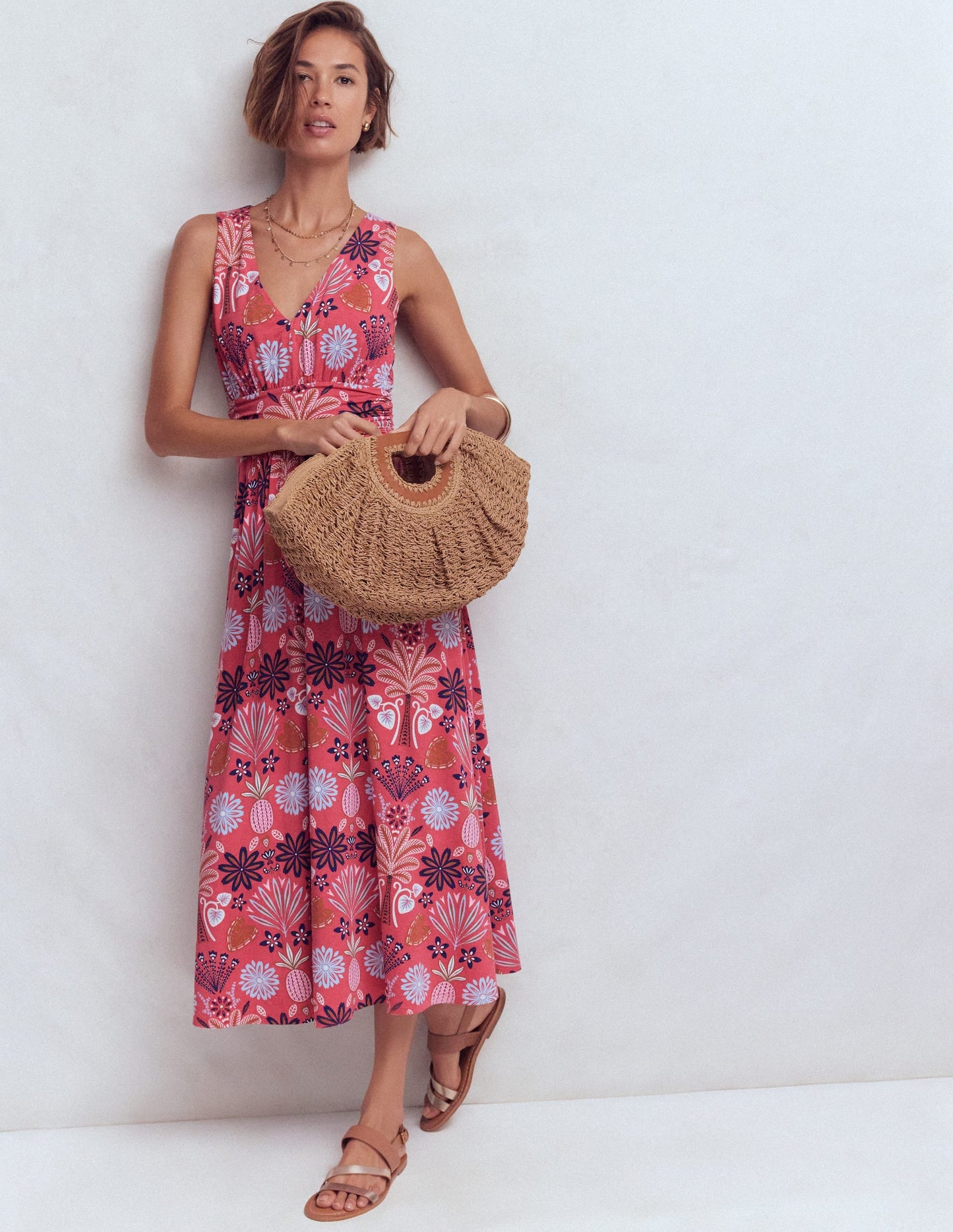 Elodie Jersey Maxi Dress-Cherry Blush, Tropical Forest