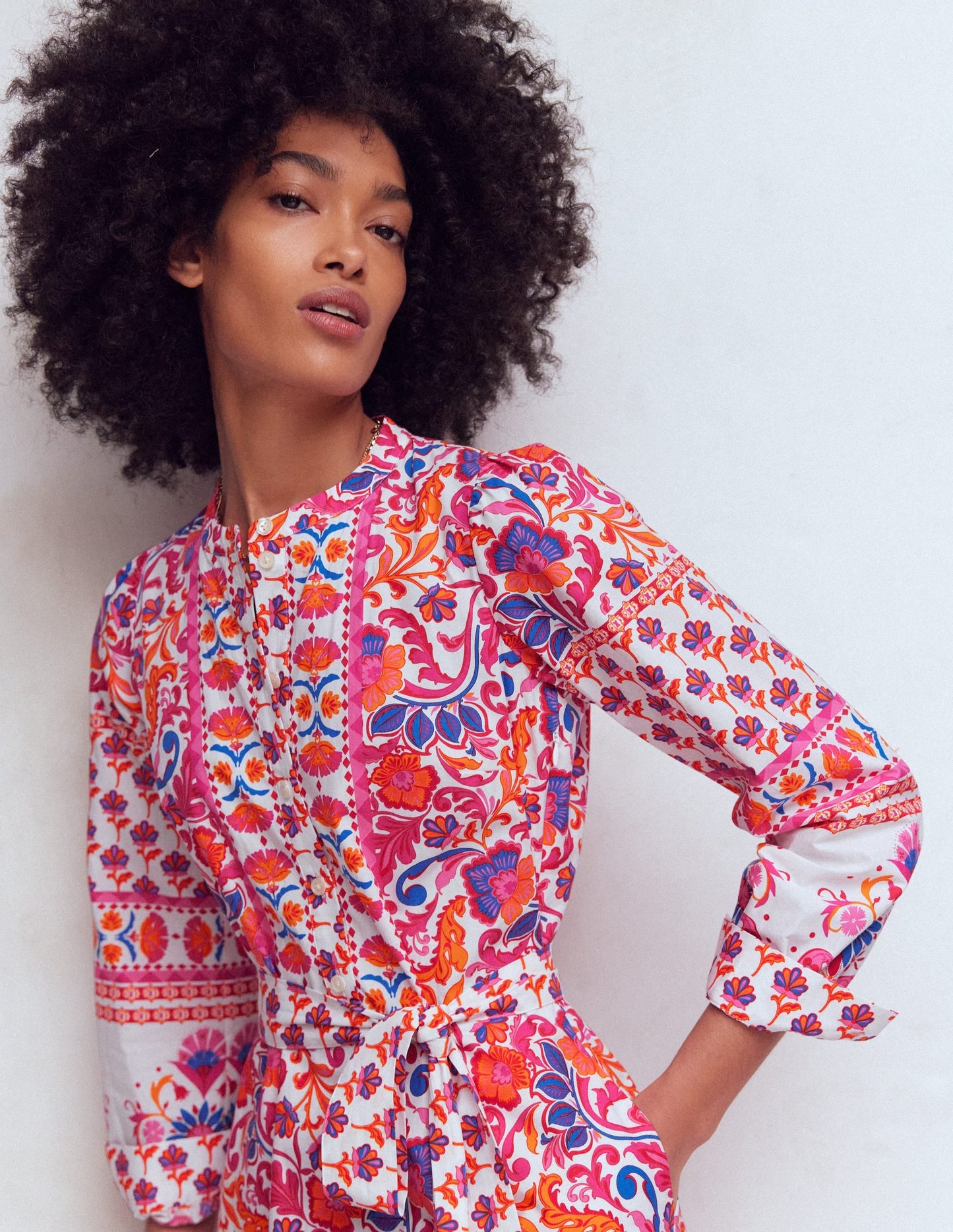 Ava Cotton Midi Dress-Pink Flourishing Meadow Border