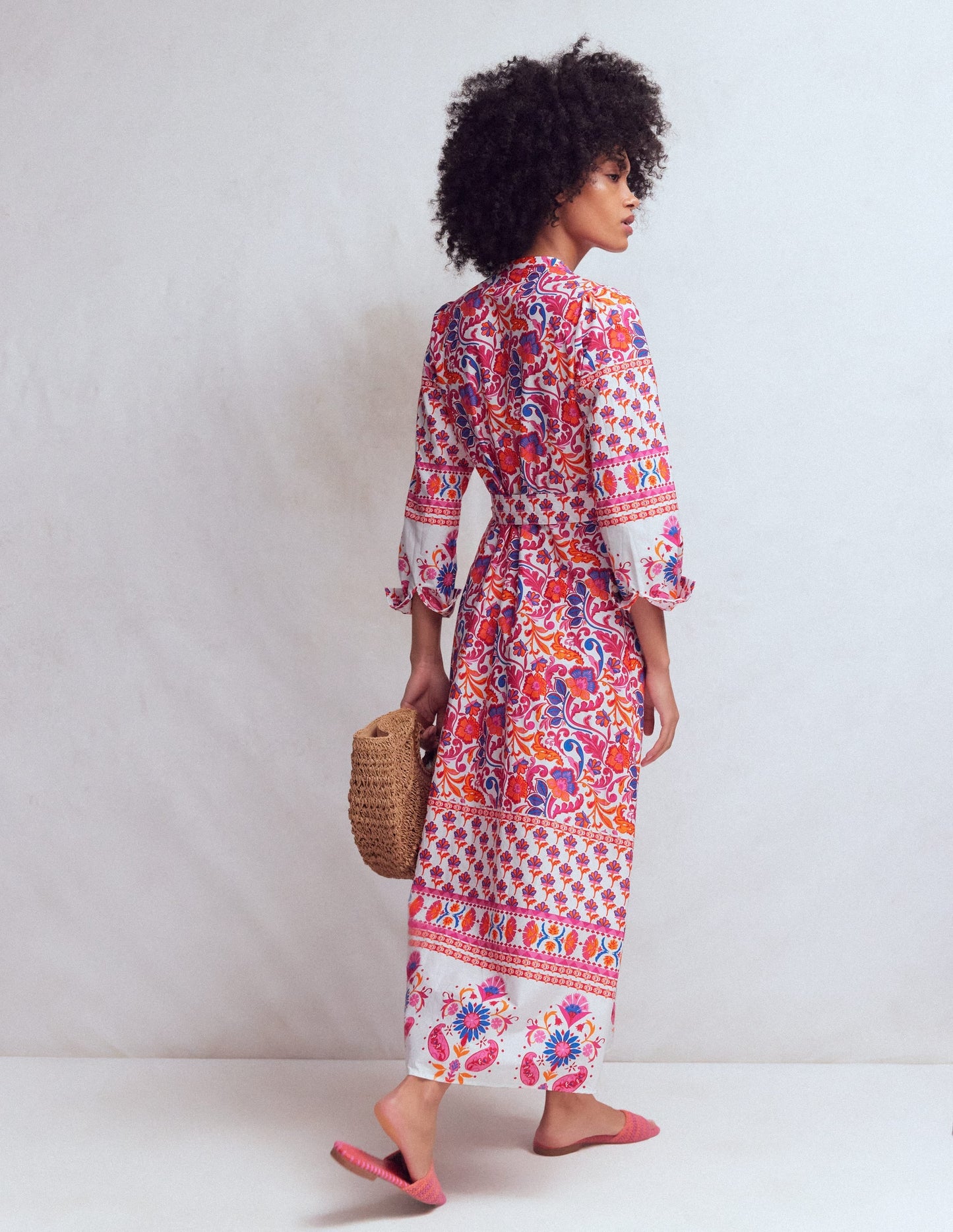 Ava Cotton Midi Dress-Pink Flourishing Meadow Border