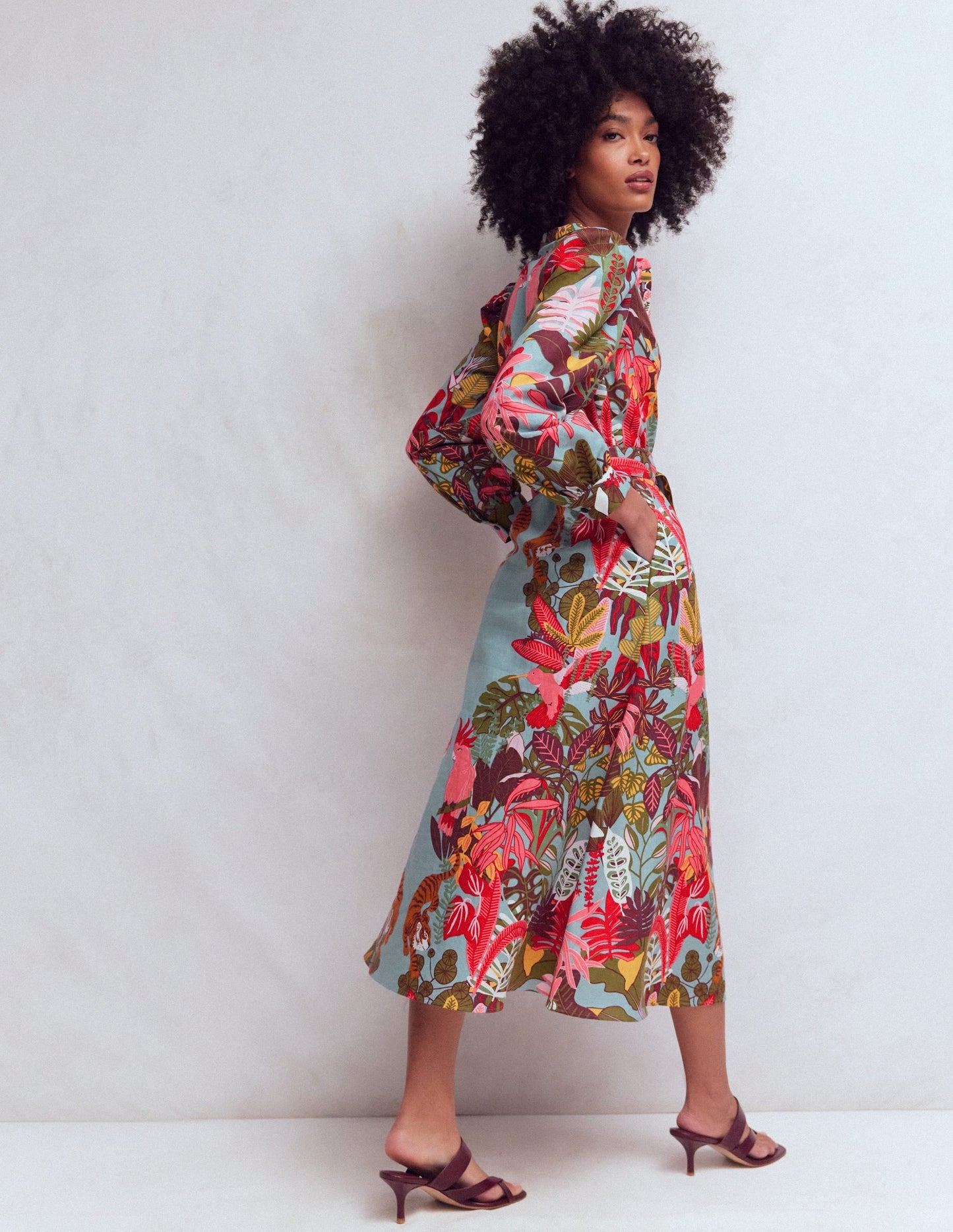 Ava Linen Blend Midi Dress-Blue Tropical Safari Placement