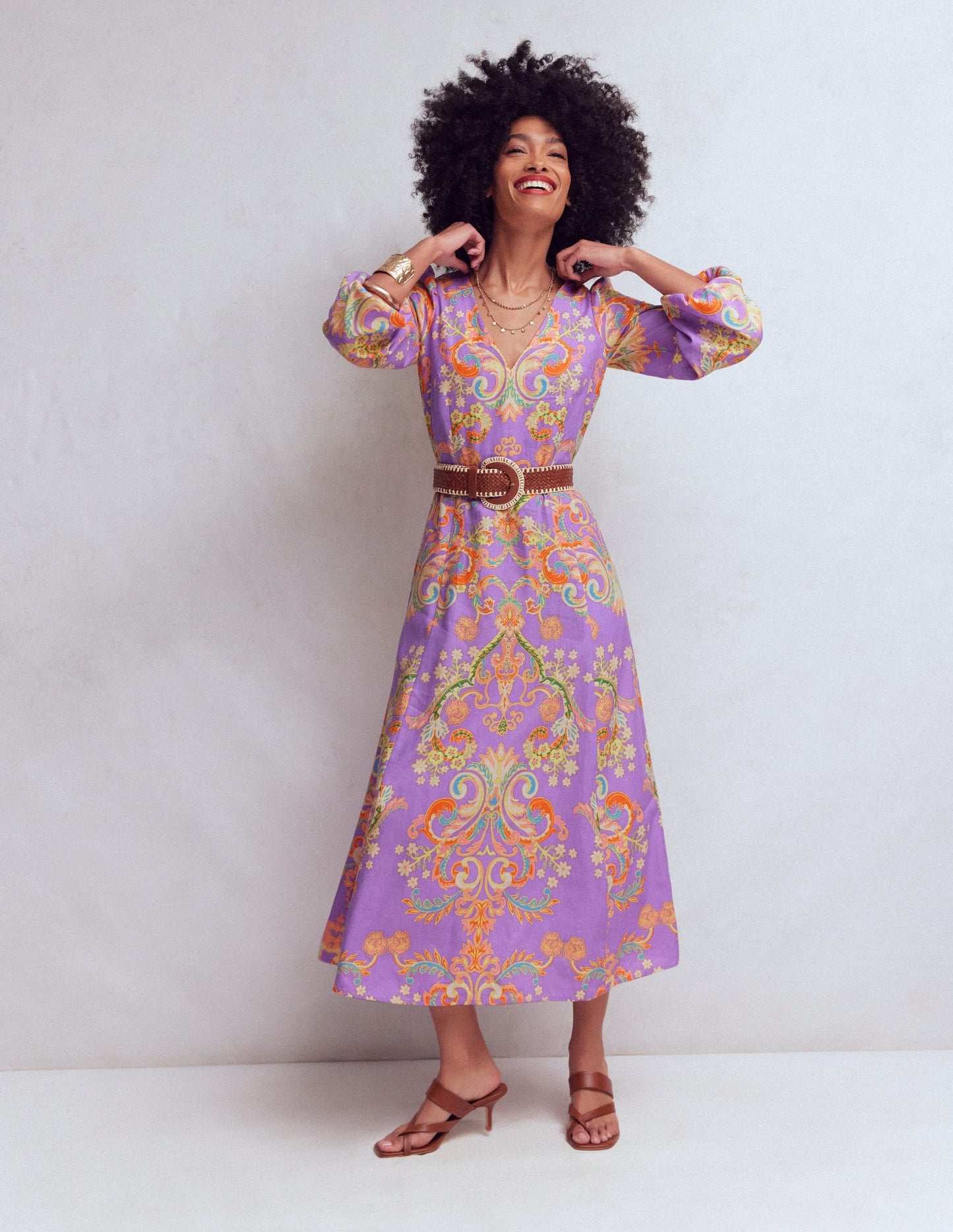 Florence Linen Blend Dress-Multi Enchanting Bouquet