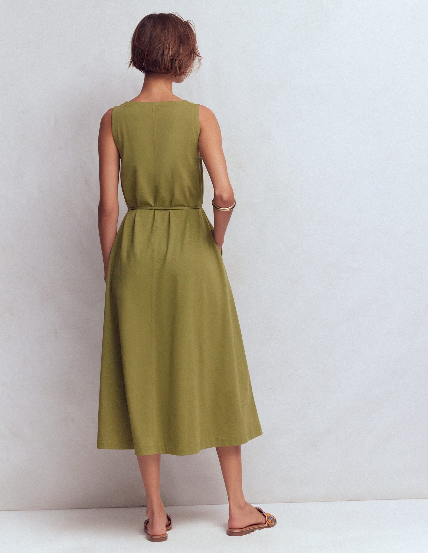 Mia V-neck Jersey Midi Dress-Olive