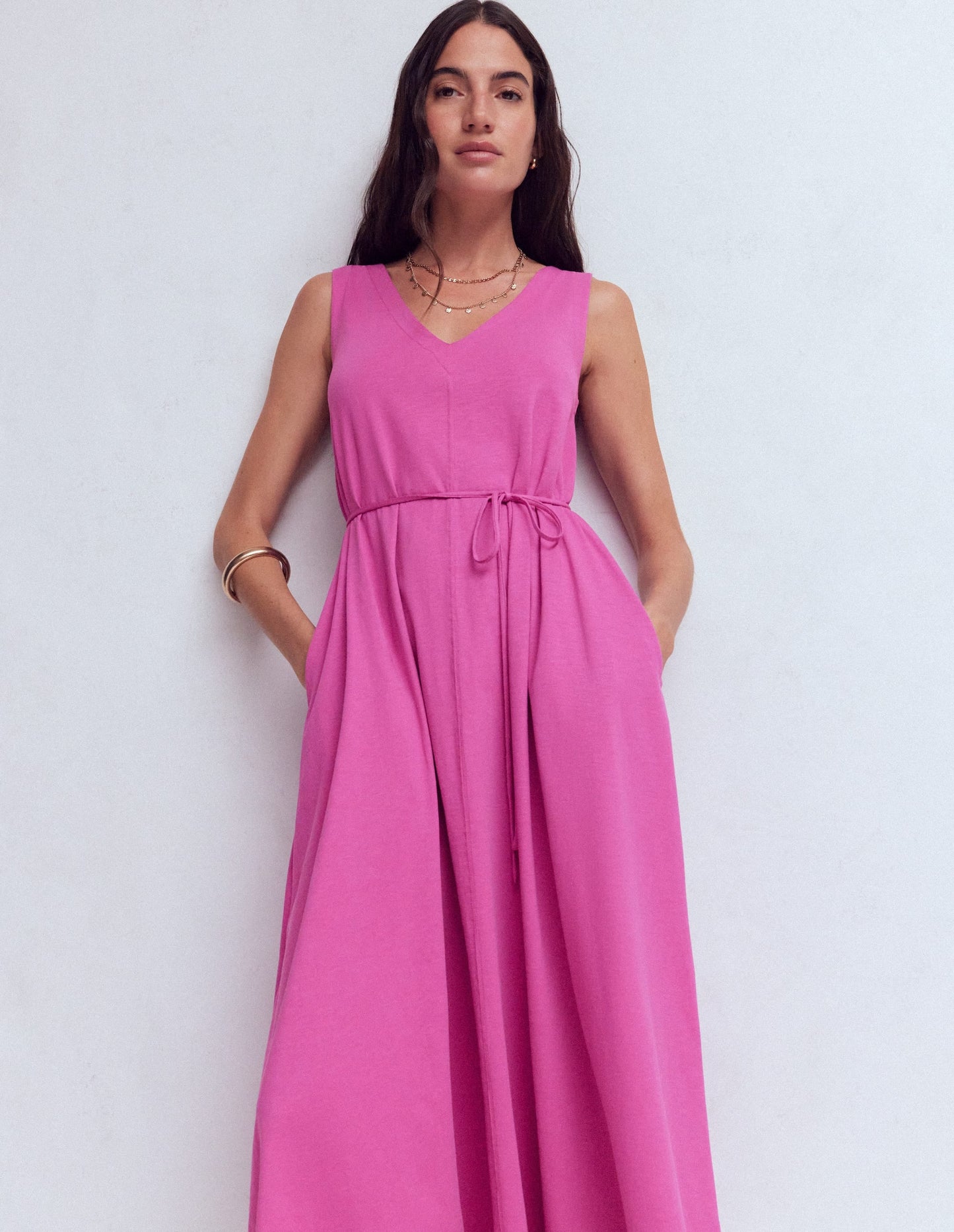 Mia V-neck Jersey Midi Dress-Passion Flower