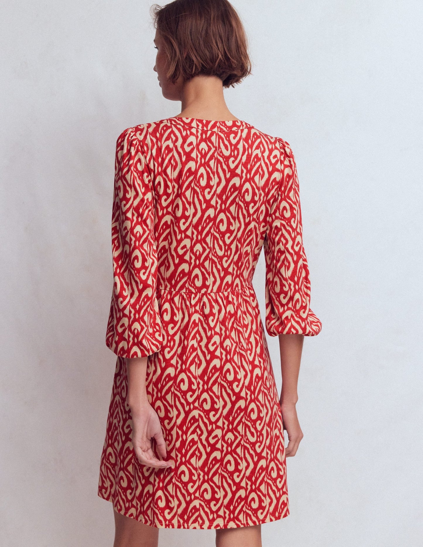 Cathy Notch Neck Jersey Dress-Merida Red, Ikat
