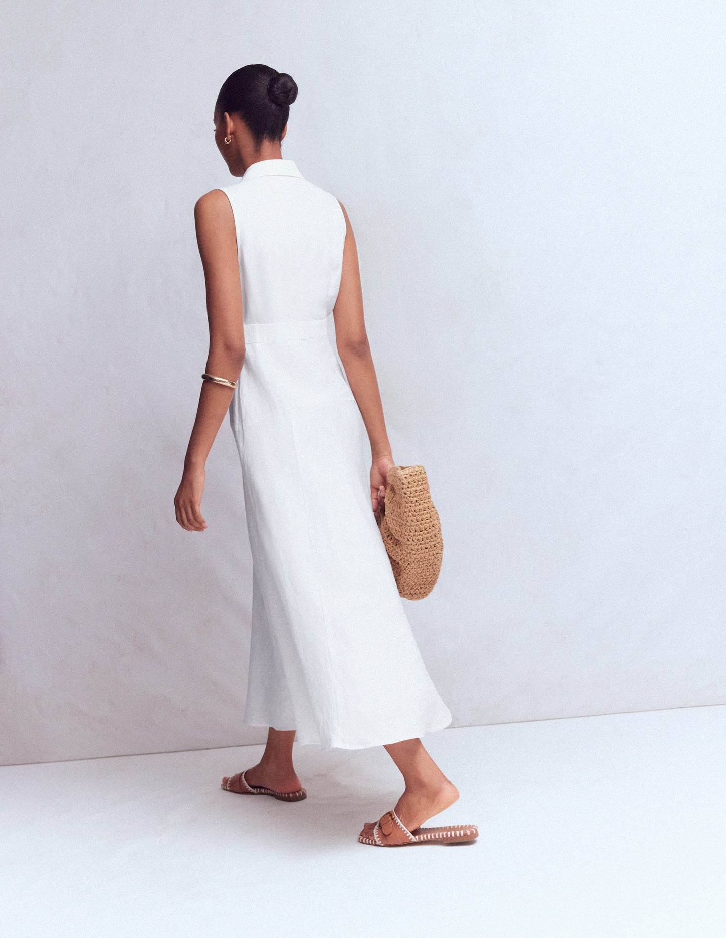 Erma Drop Waist Linen Dress-White