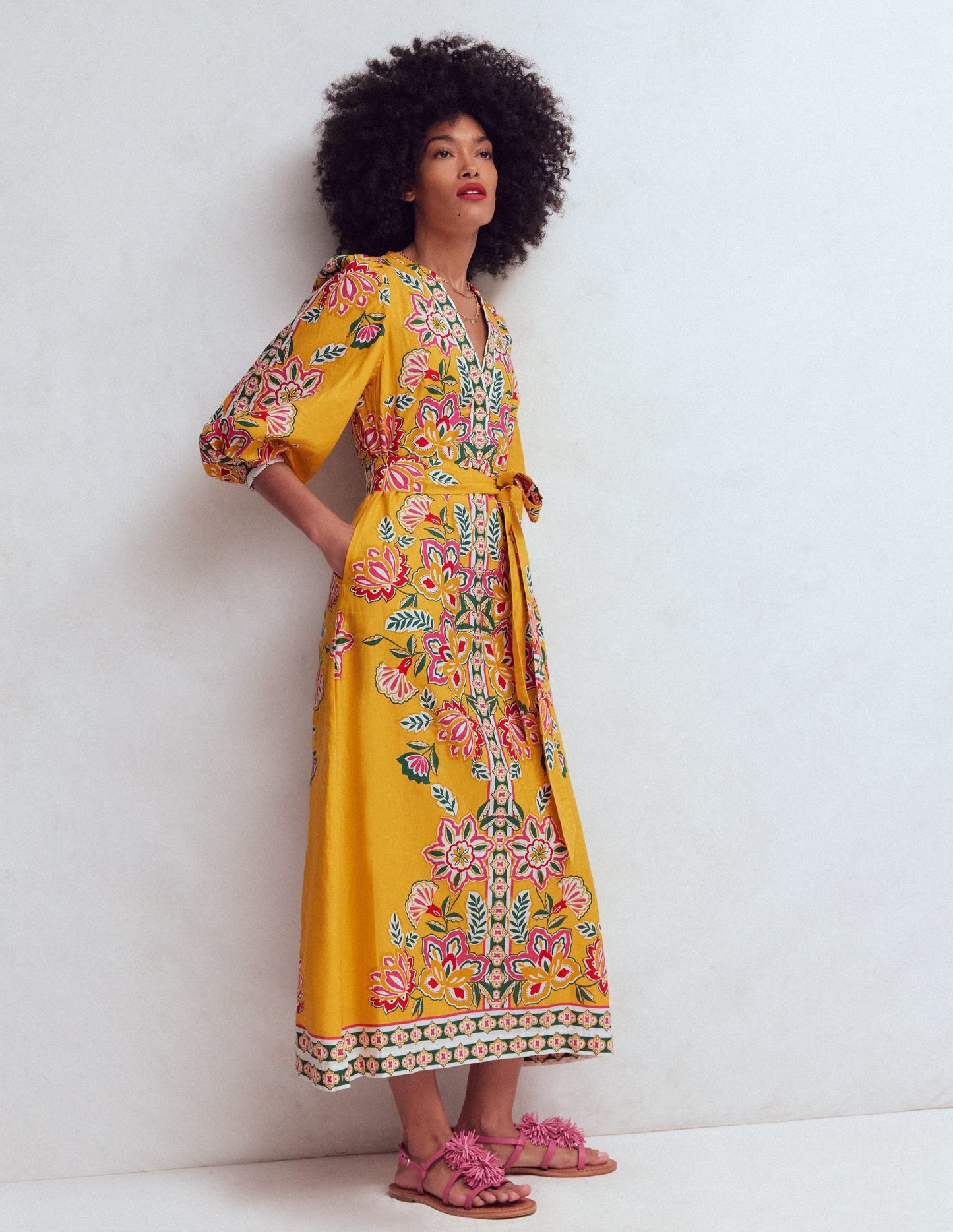 Octavia Linen Blend Dress-Yellow Blossom Elegance