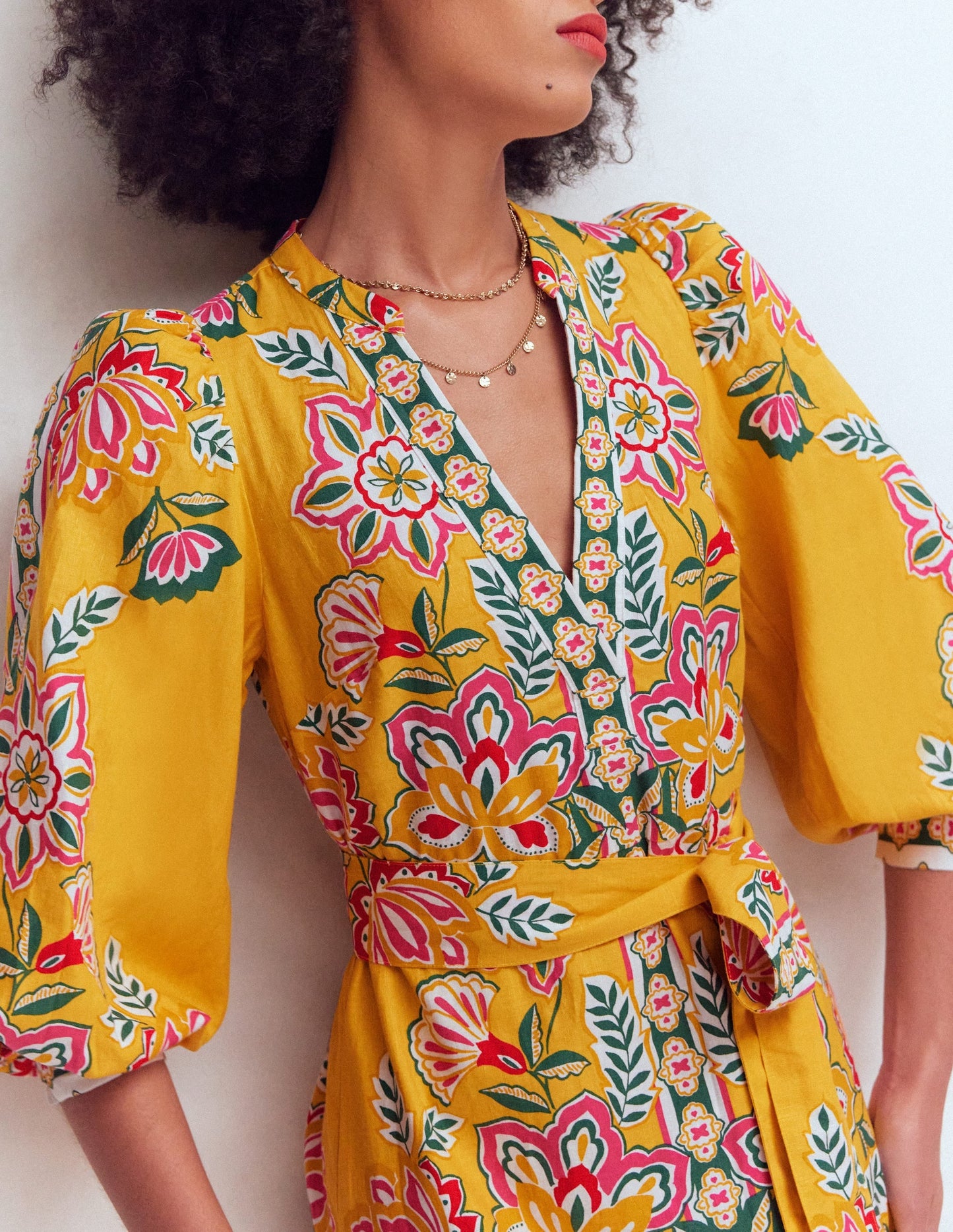 Octavia Linen Blend Dress-Yellow Blossom Elegance