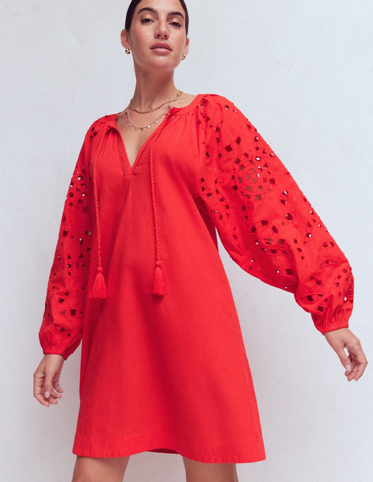 Embroidered Sleeve Kaftan-Red Embroidery