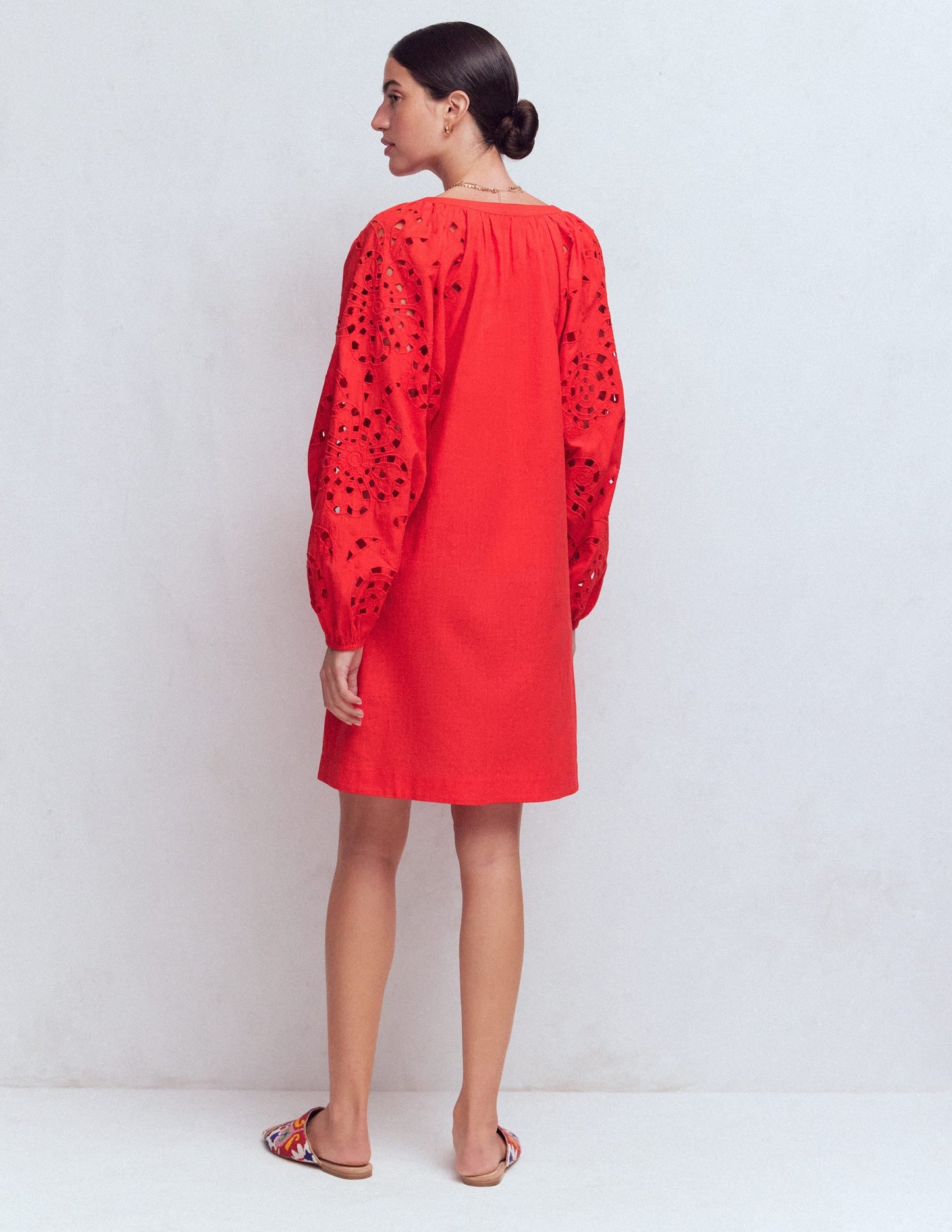 Embroidered Sleeve Kaftan-Red Embroidery