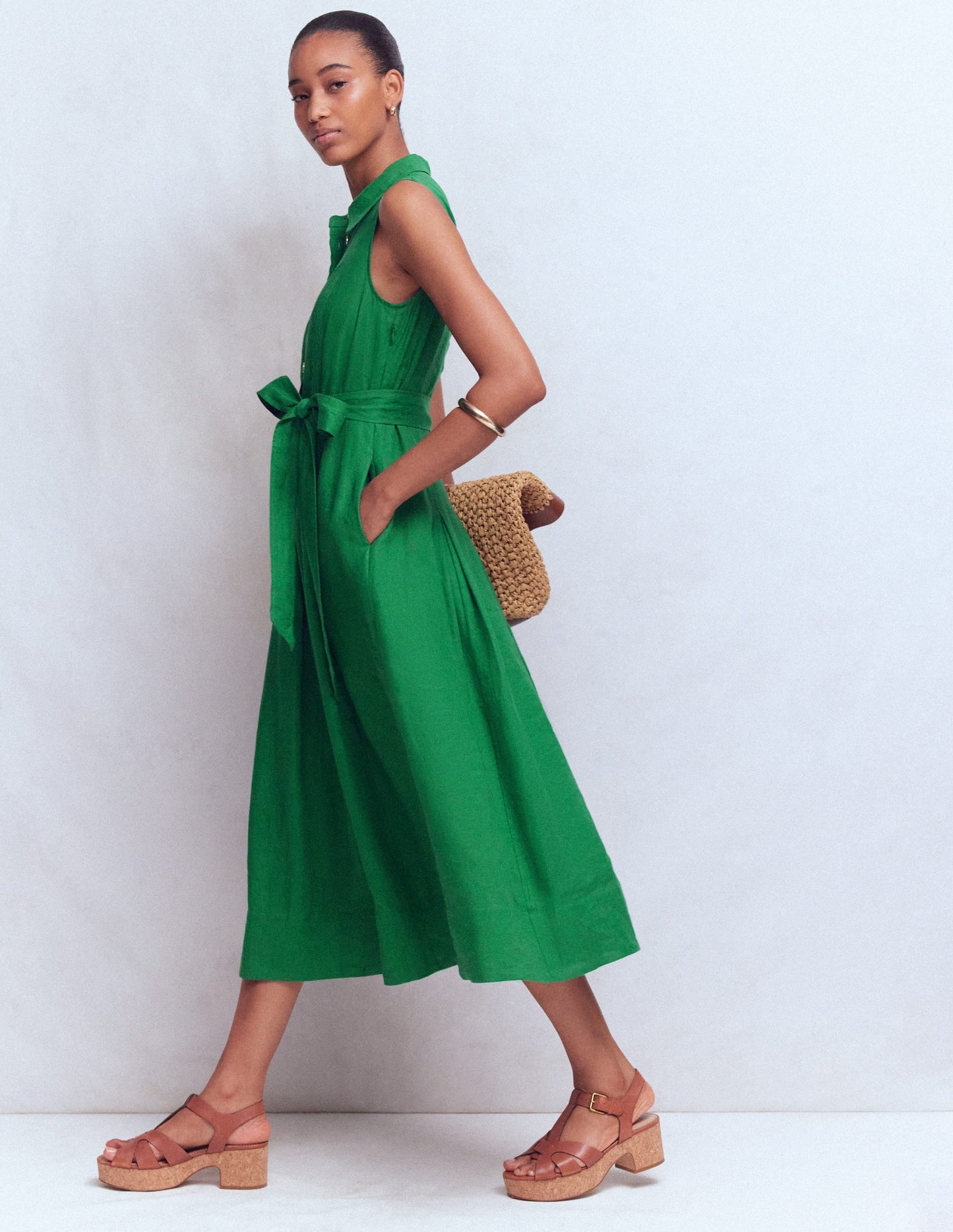 Belinda Linen Shirt Dress-Fresh Green