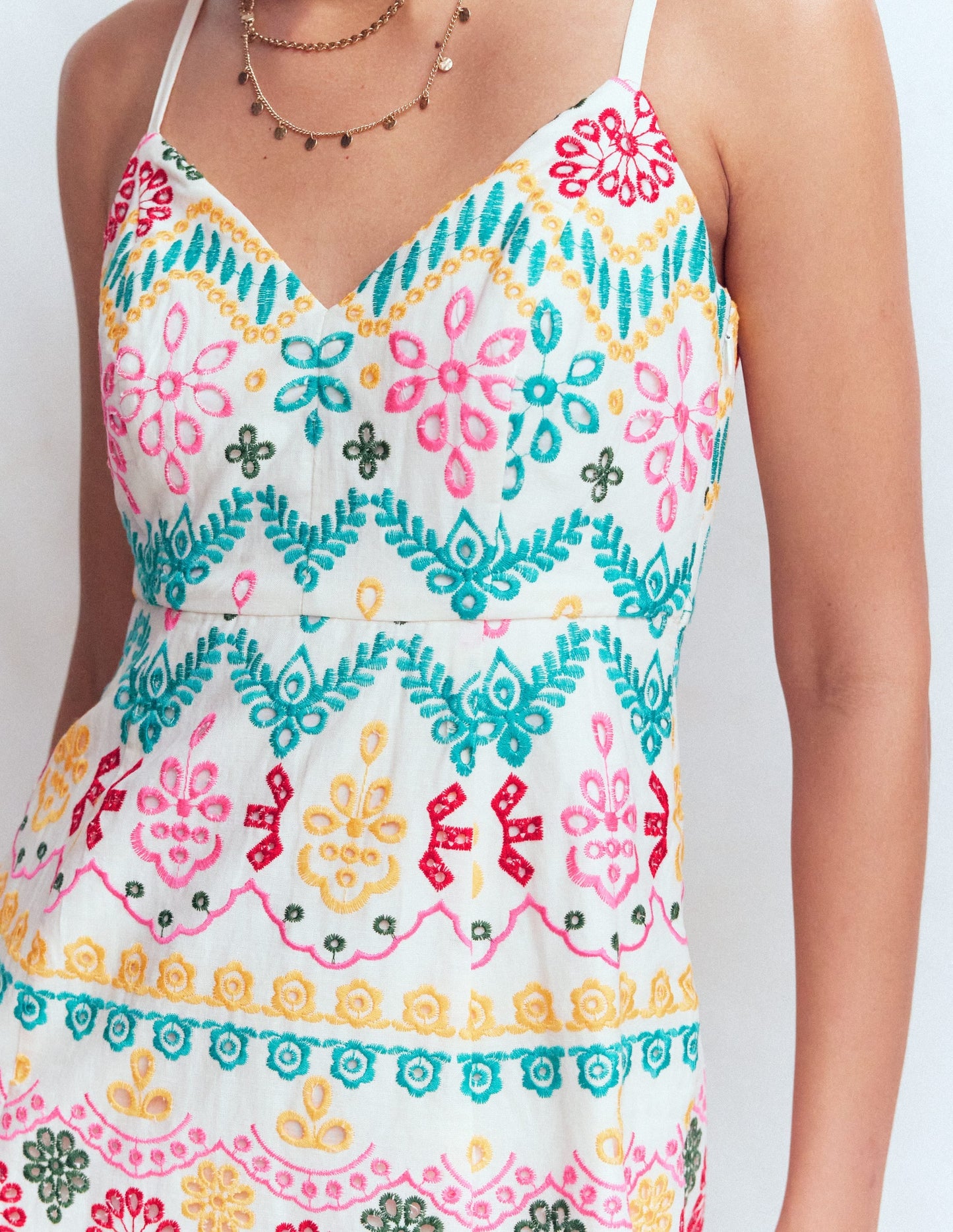Empire Linen Broderie Dress-Multi Broderie