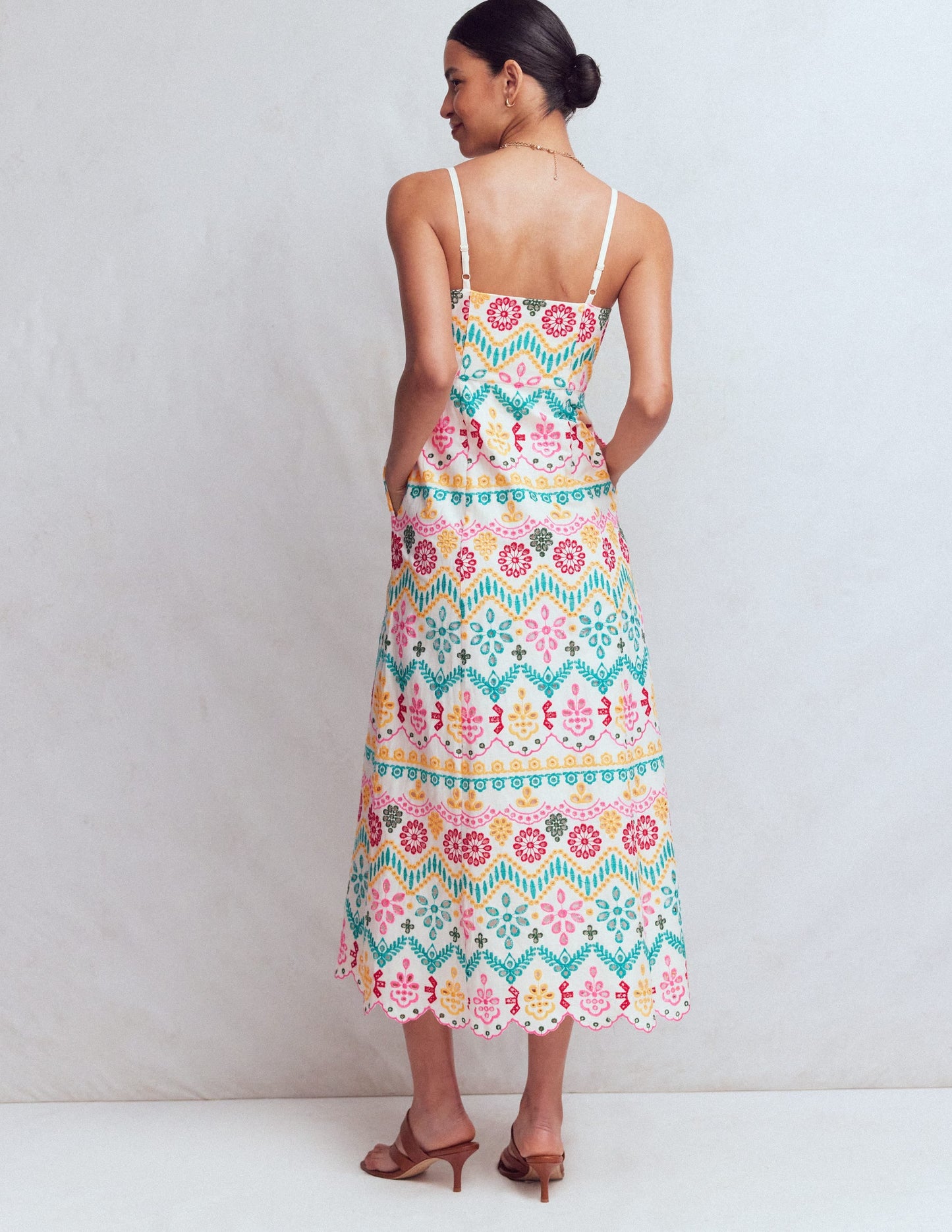 Empire Linen Broderie Dress-Multi Broderie