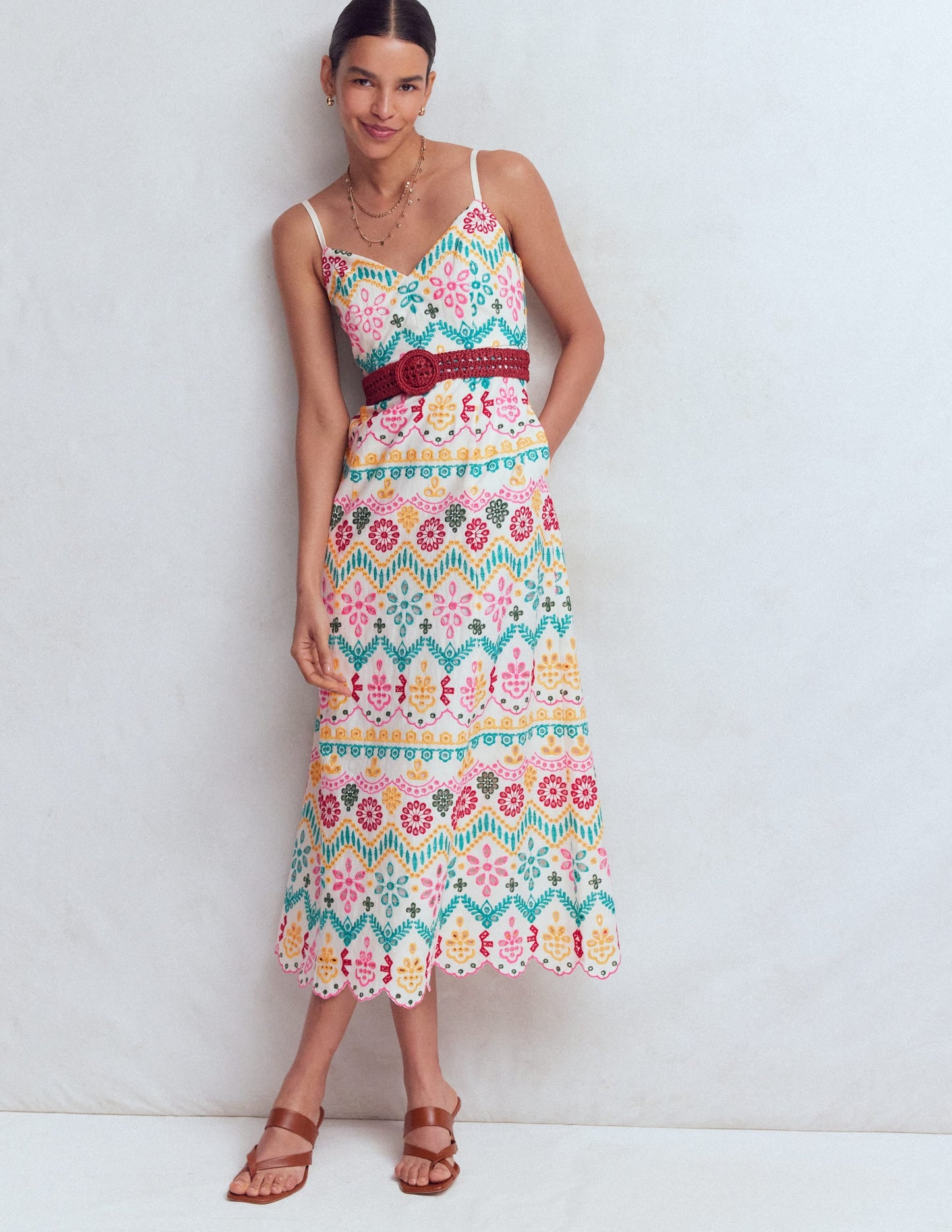 Empire Linen Broderie Dress-Multi Broderie